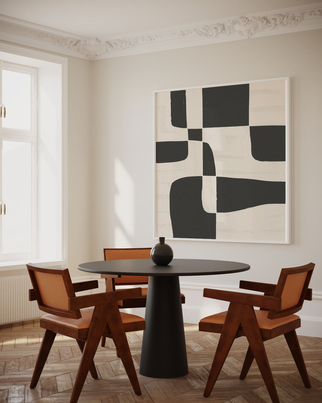 Black & White Abstract Poster | Minimalist Geometric Wall Art | Modern Living Room Print - Evergreen Posters