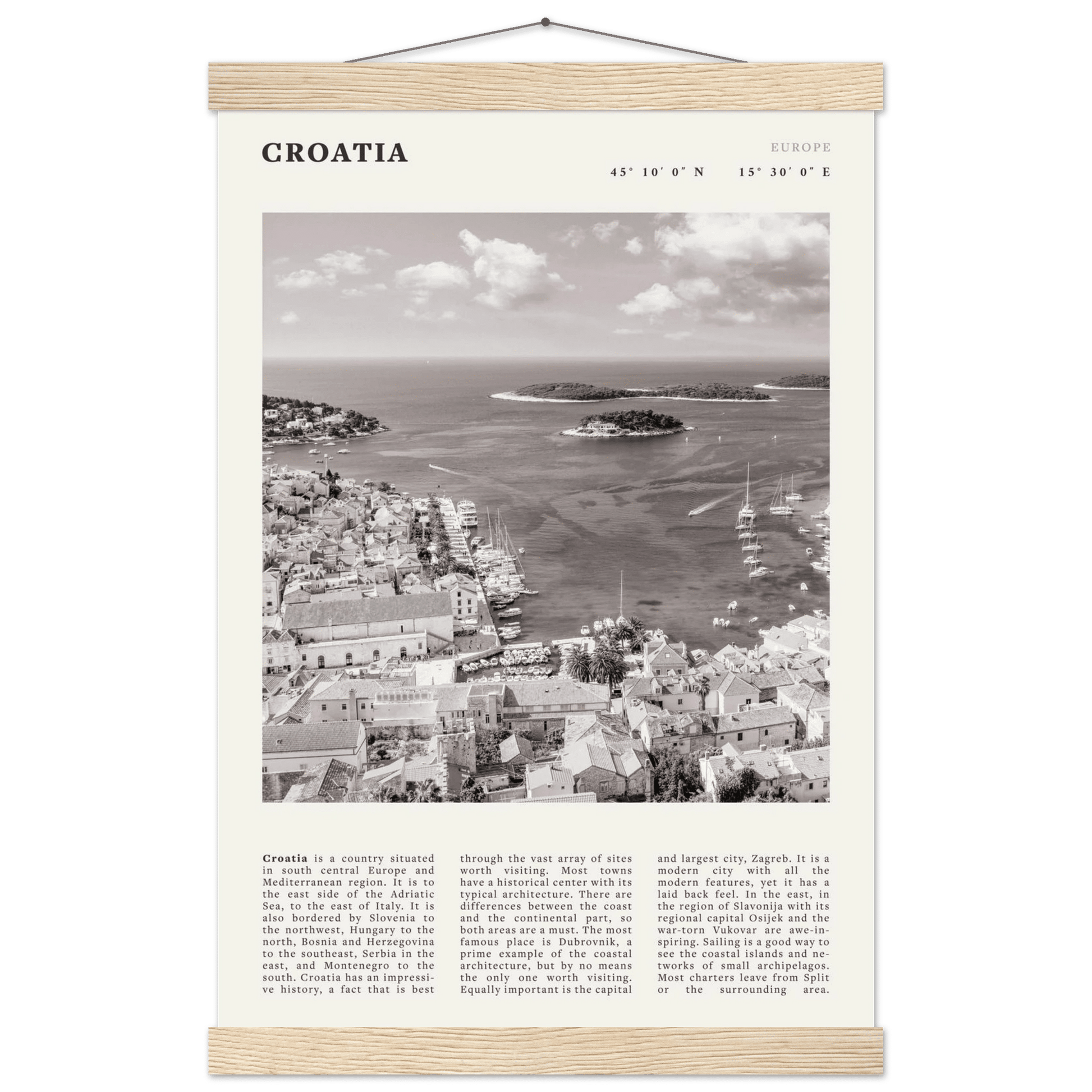 Croatia Poster | Black & White Hvar Island Wall Art | Adriatic Travel Print Decor - Evergreen Posters