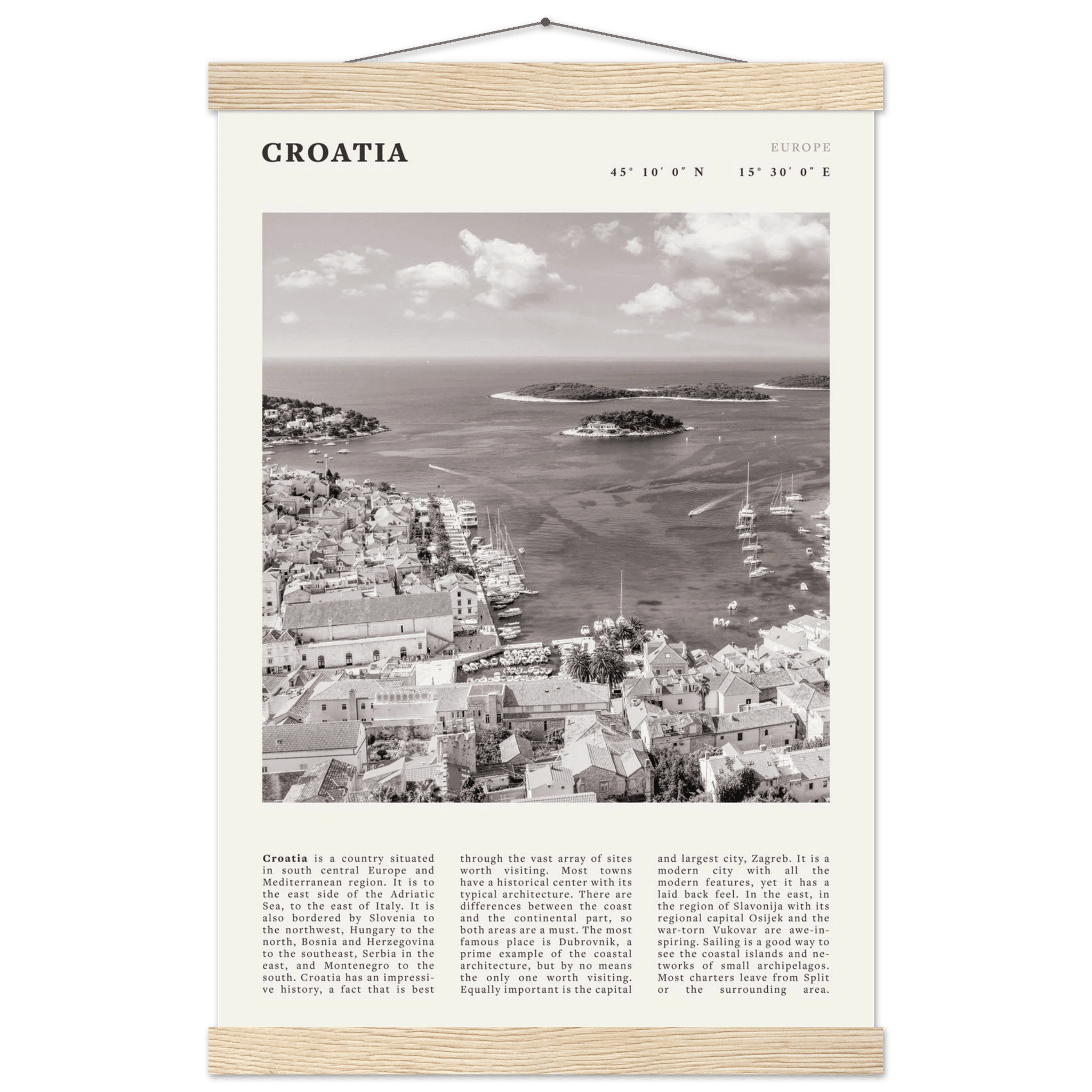 Croatia Poster | Black & White Hvar Island Wall Art | Adriatic Travel Print Decor - Evergreen Posters