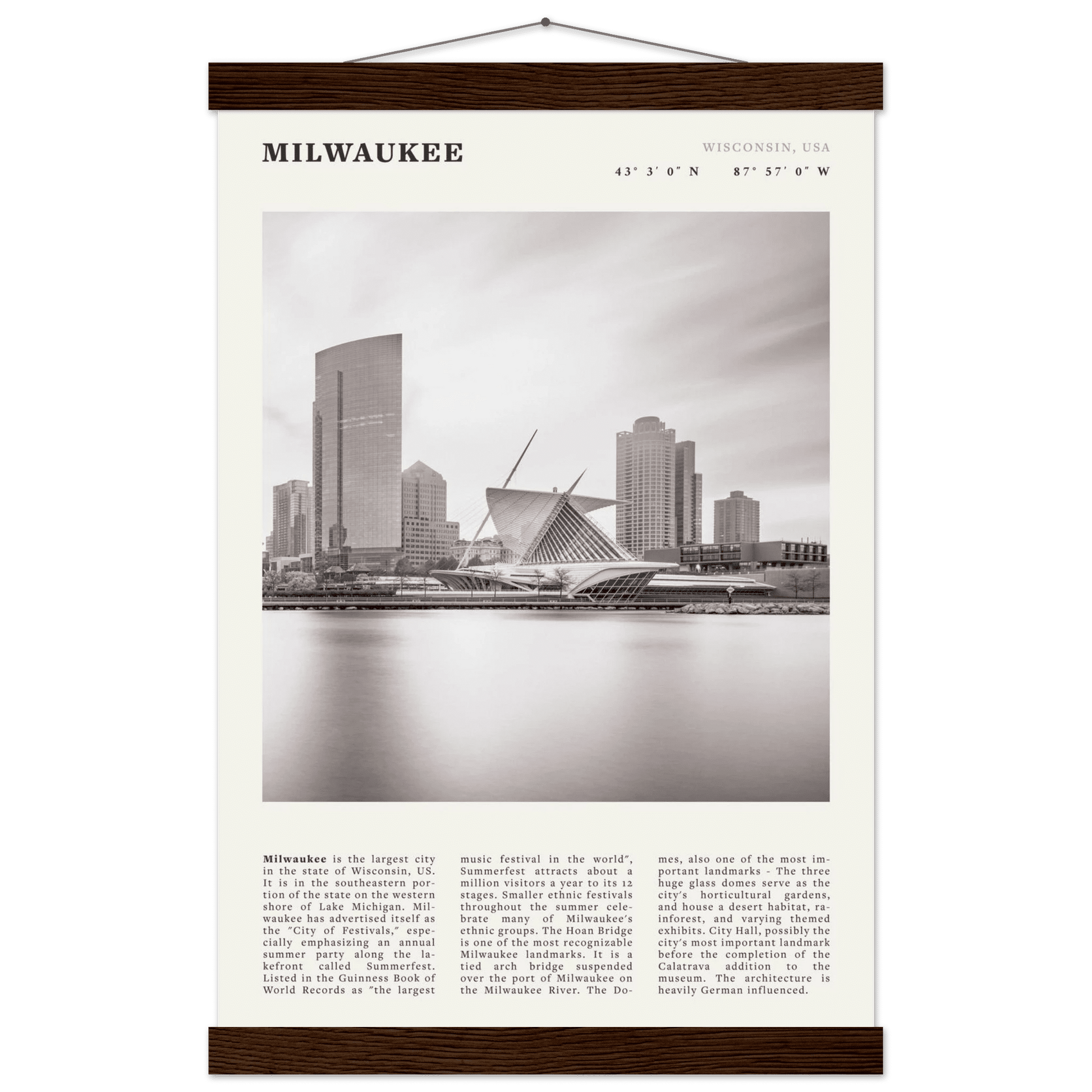 Milwaukee Poster | Black & White Wisconsin City Wall Art | USA Travel Print - Evergreen Posters