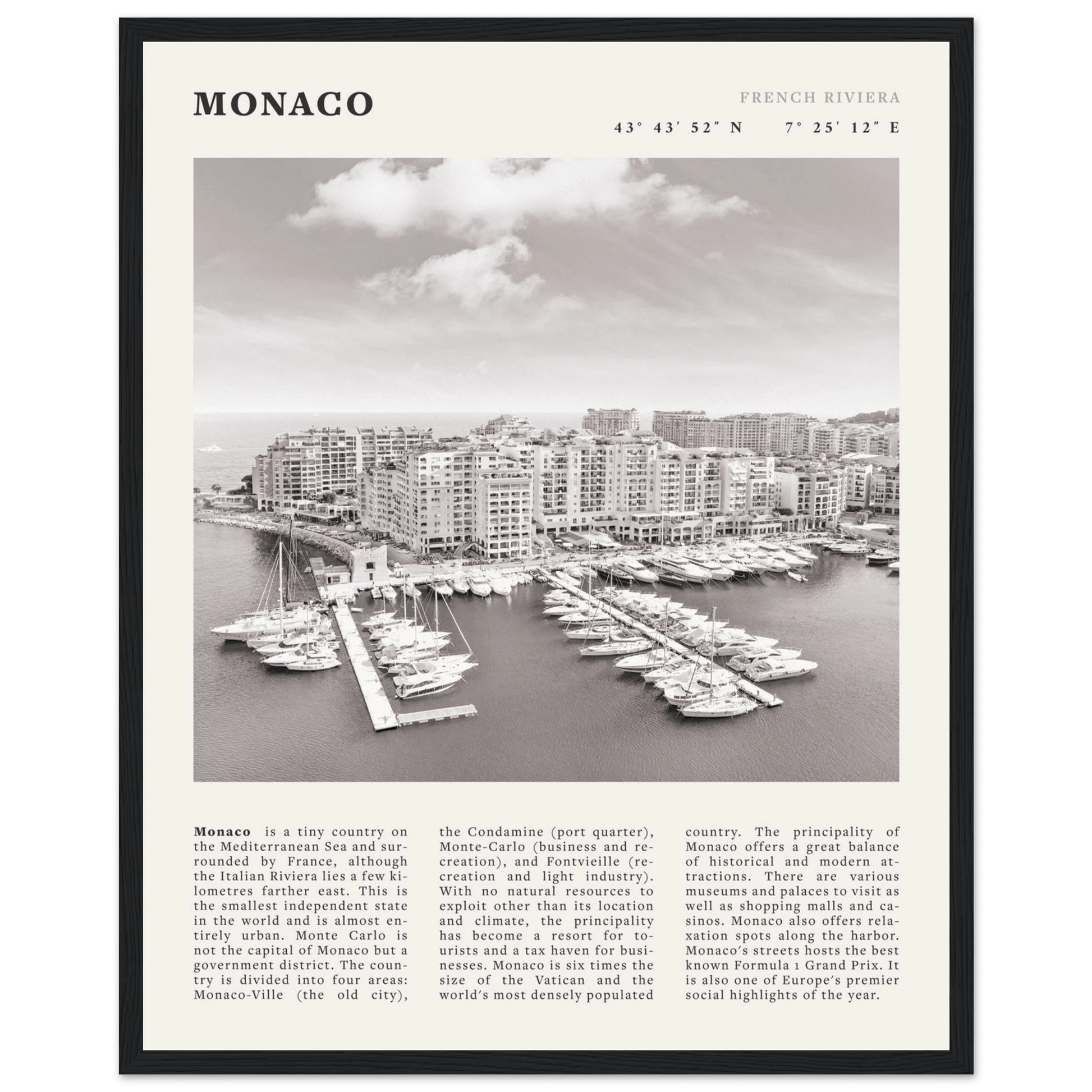 Monaco Poster Black and White – Vintage Monte Carlo Harbor Print (Digital & Printed Options) - Evergreen Posters