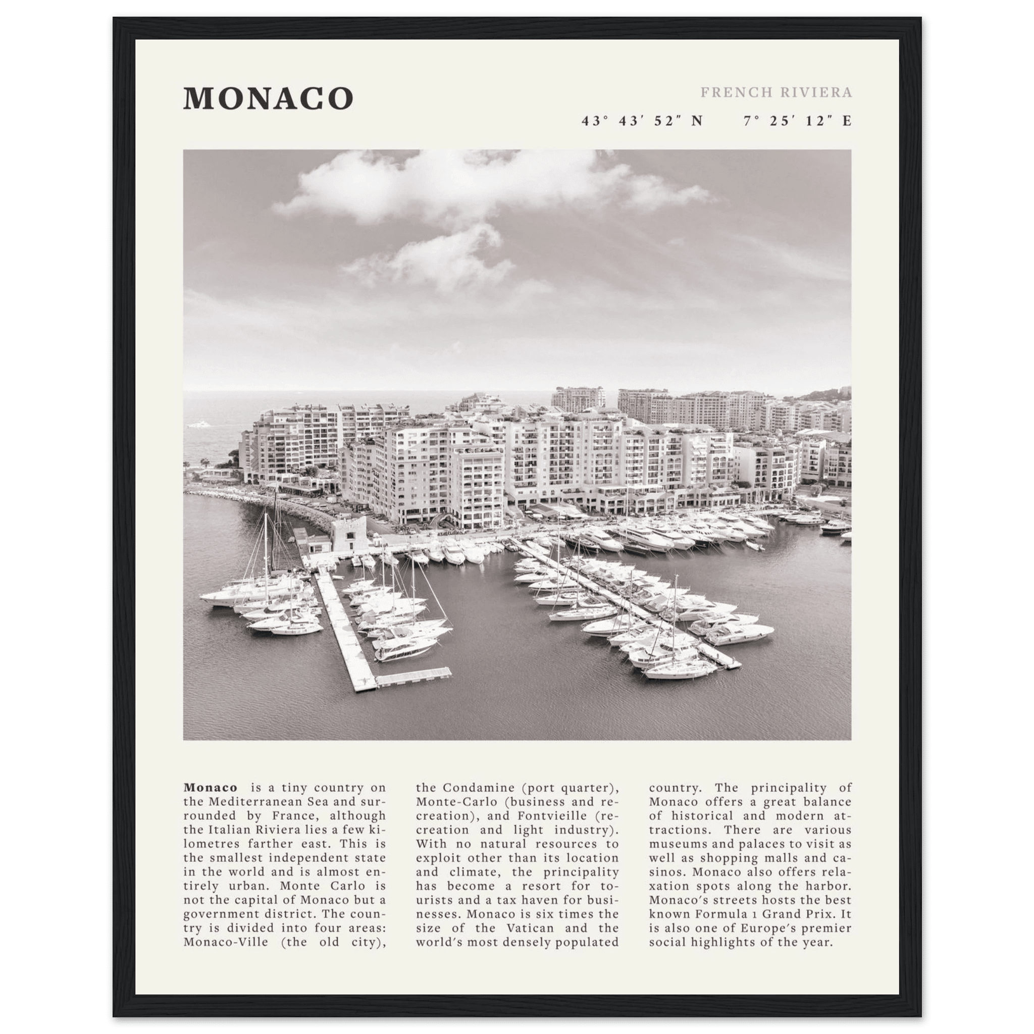 Monaco Poster Black and White – Vintage Monte Carlo Harbor Print (Digital & Printed Options) - Evergreen Posters