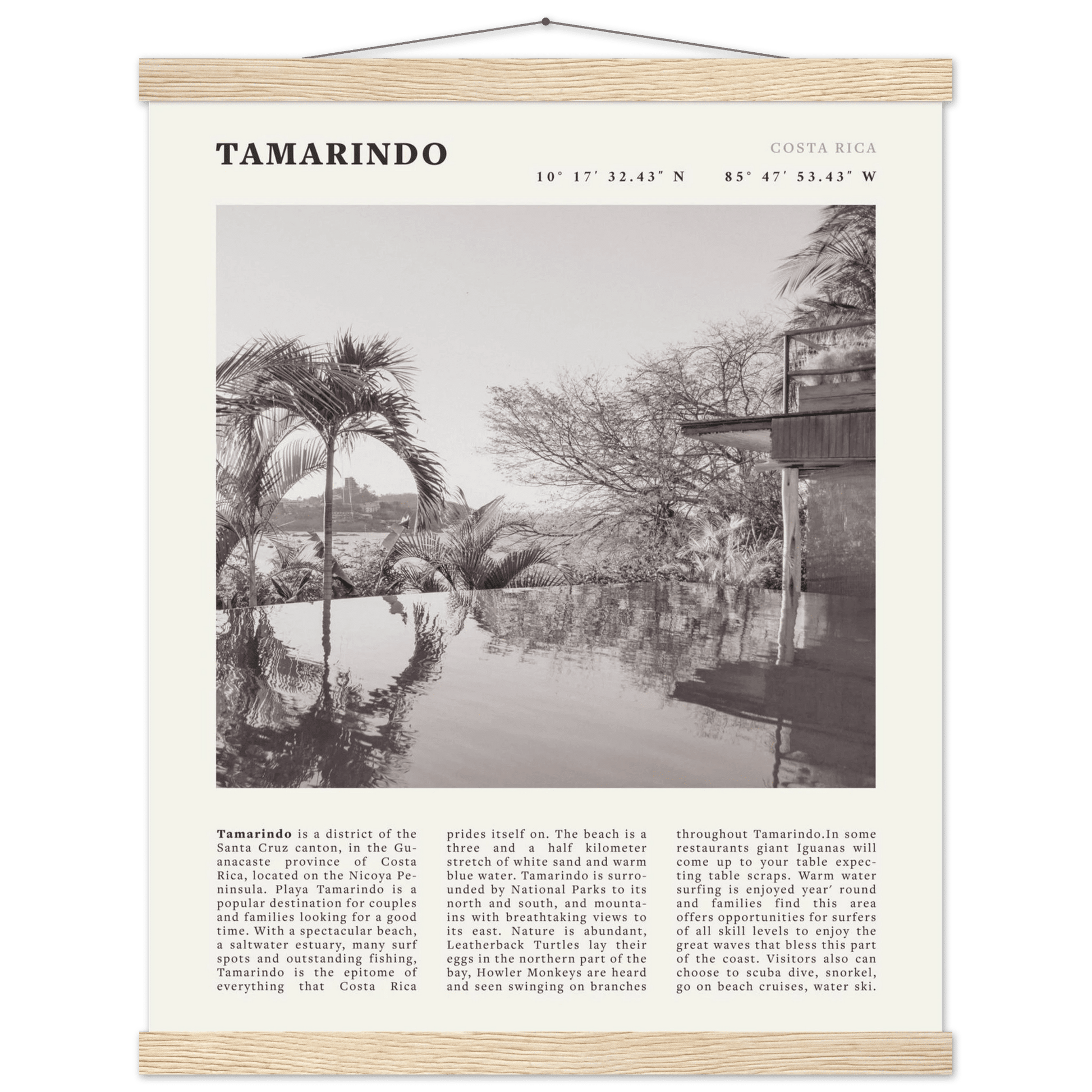 Tamarindo Poster | Black & White Costa Rica Beach Wall Art | Surf Travel Print - Evergreen Posters
