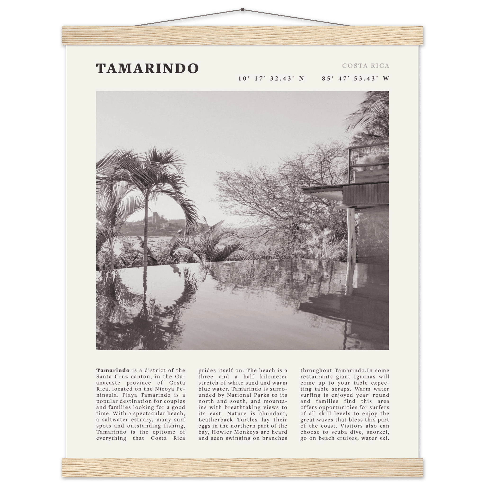 Tamarindo Poster | Black & White Costa Rica Beach Wall Art | Surf Travel Print - Evergreen Posters
