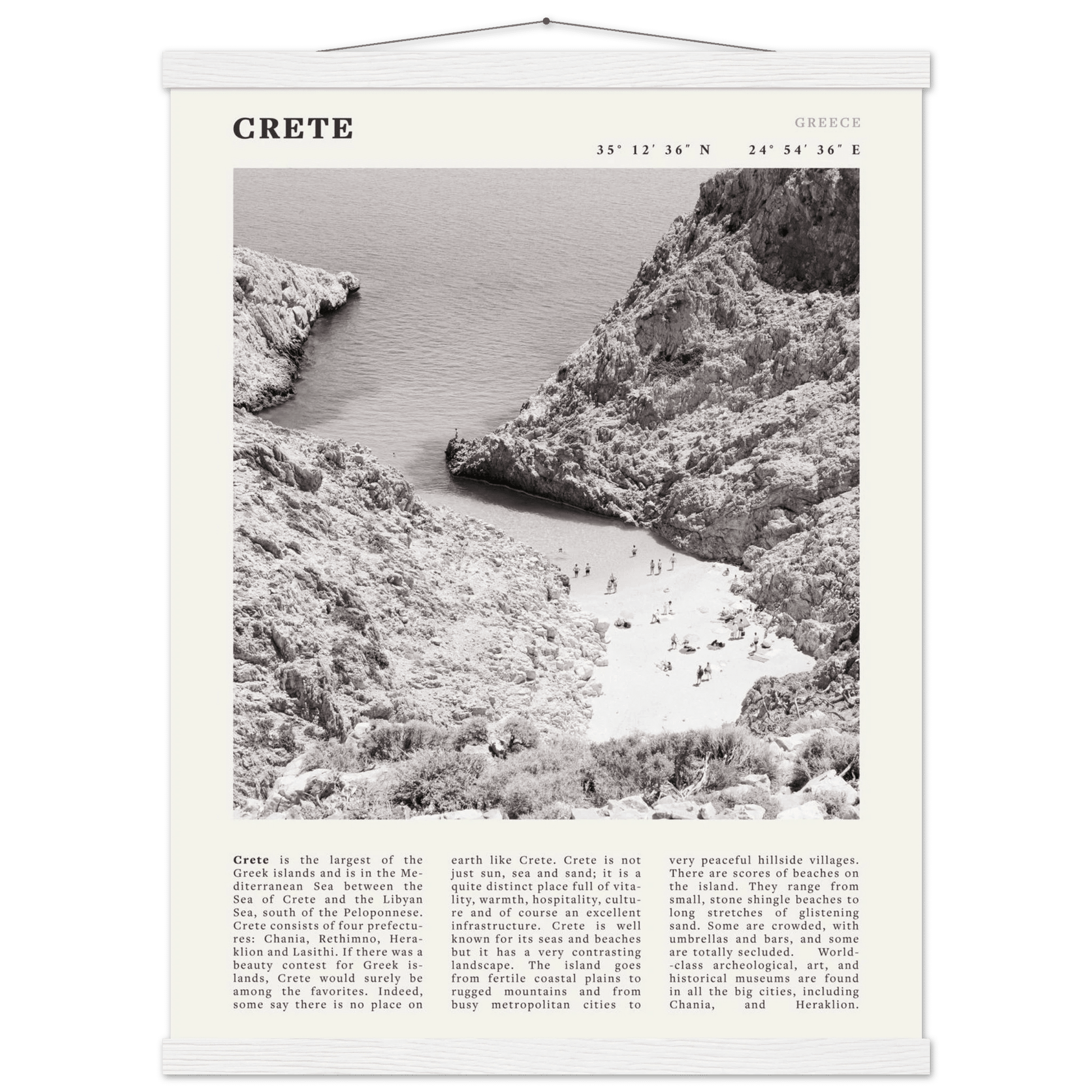 Crete Poster | Black & White Greece Beach Wall Art | Mediterranean Travel Print - Evergreen Posters