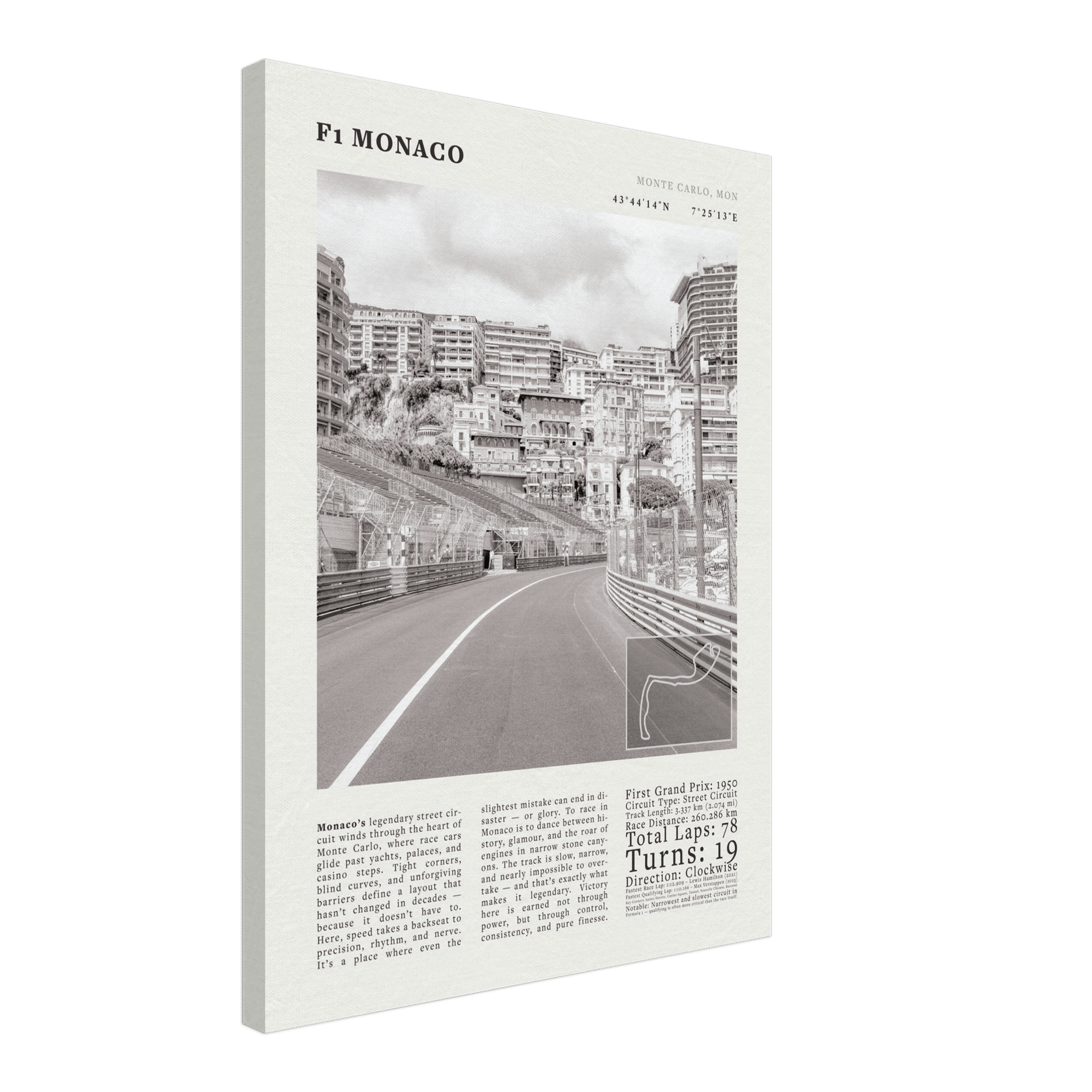 F1 Monaco Poster Black and White – Vintage Monte Carlo Street Circuit Print (Digital & Printed Options) - Evergreen Posters