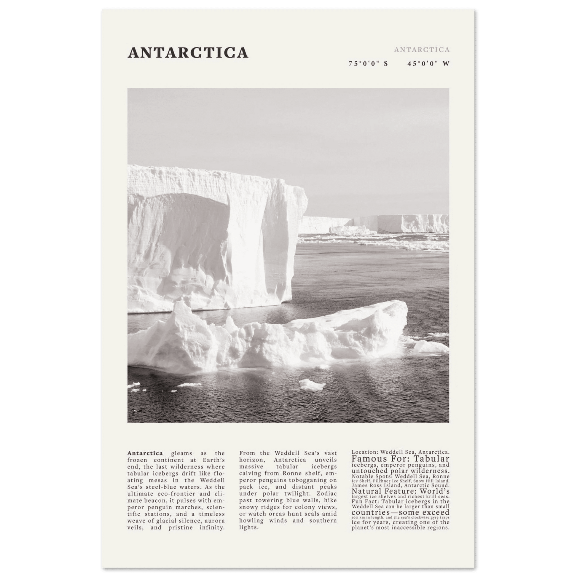 Antarctica Poster Black and White – Vintage Weddell Sea Iceberg Print (Digital & Printed Options) - Evergreen Posters