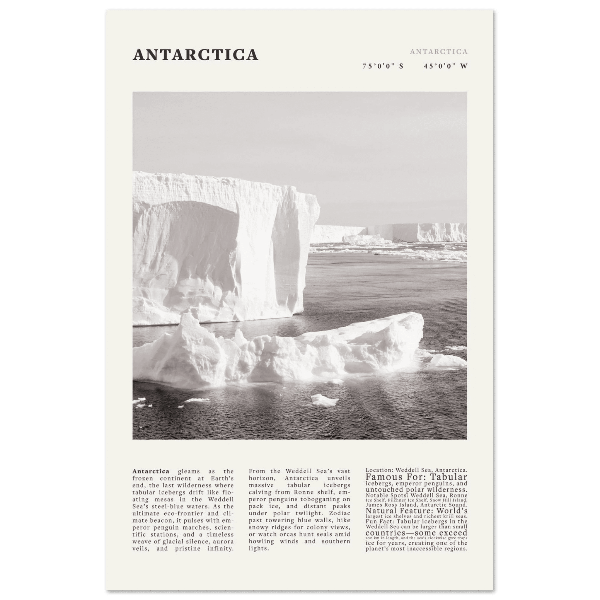 Antarctica Poster Black and White – Vintage Weddell Sea Iceberg Print (Digital & Printed Options) - Evergreen Posters