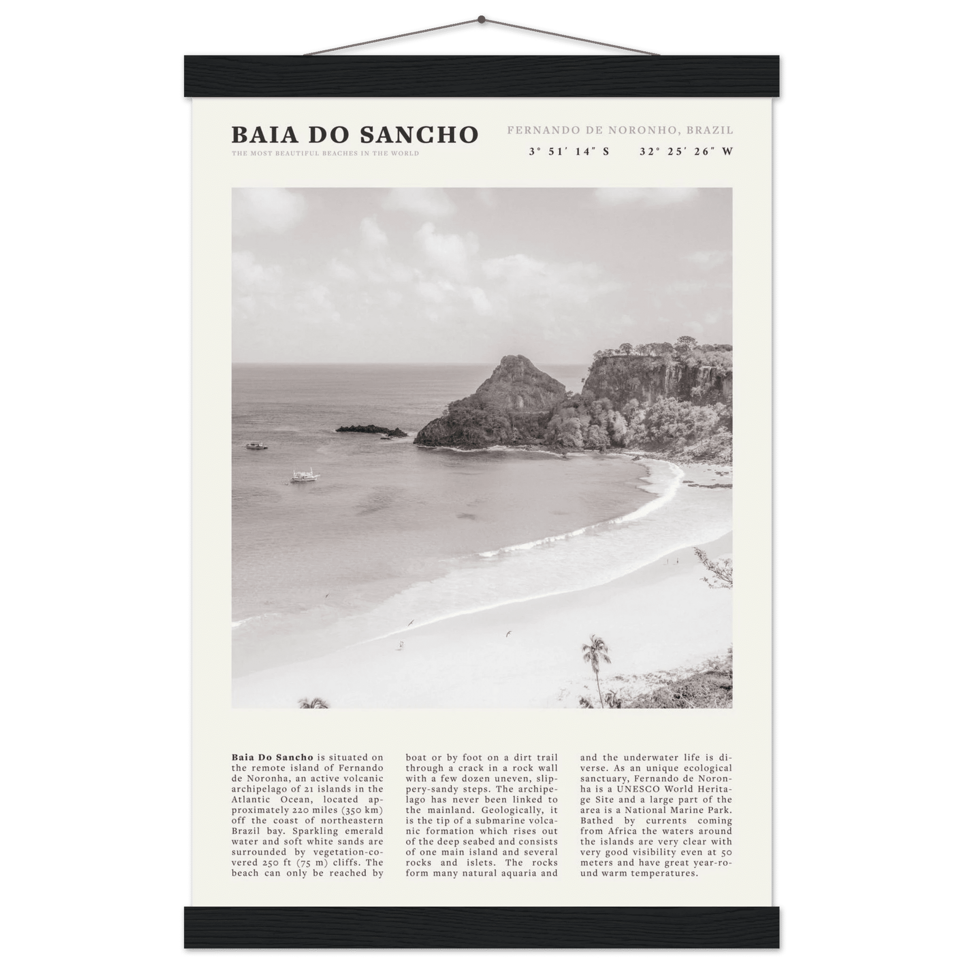 Baia Do Sancho Poster | Black & White Brazil Beach Wall Art | Fernando de Noronha - Evergreen Posters