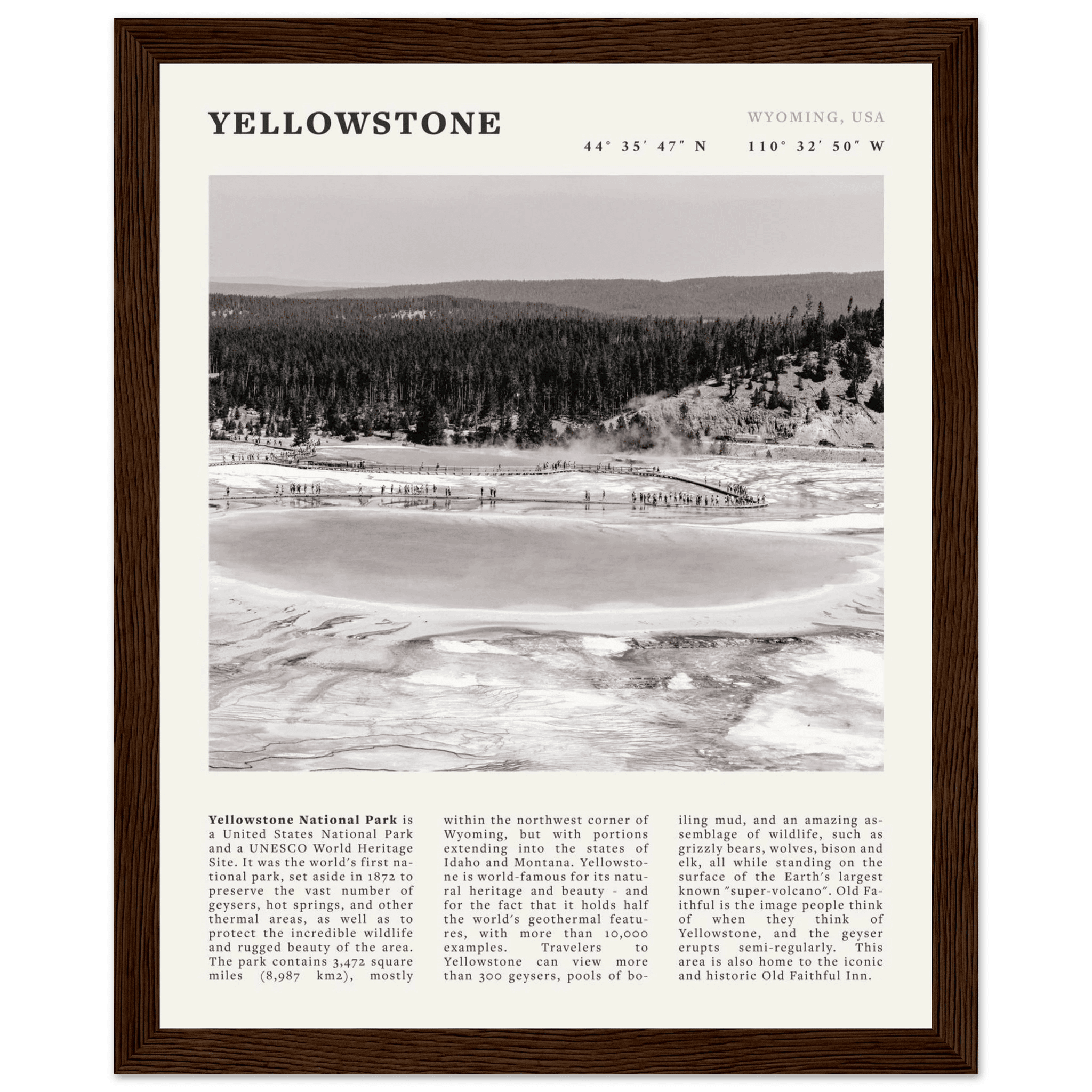 Yellowstone Poster | Black & White Grand Prismatic Spring Wall Art | WY Print - Evergreen Posters