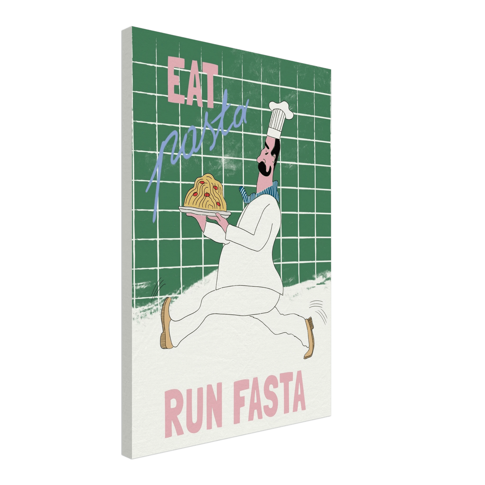 Eat Pasta Run Fasta Poster – Playful Kitchen Wall Art Print (Green Edition) - Evergreen Posters