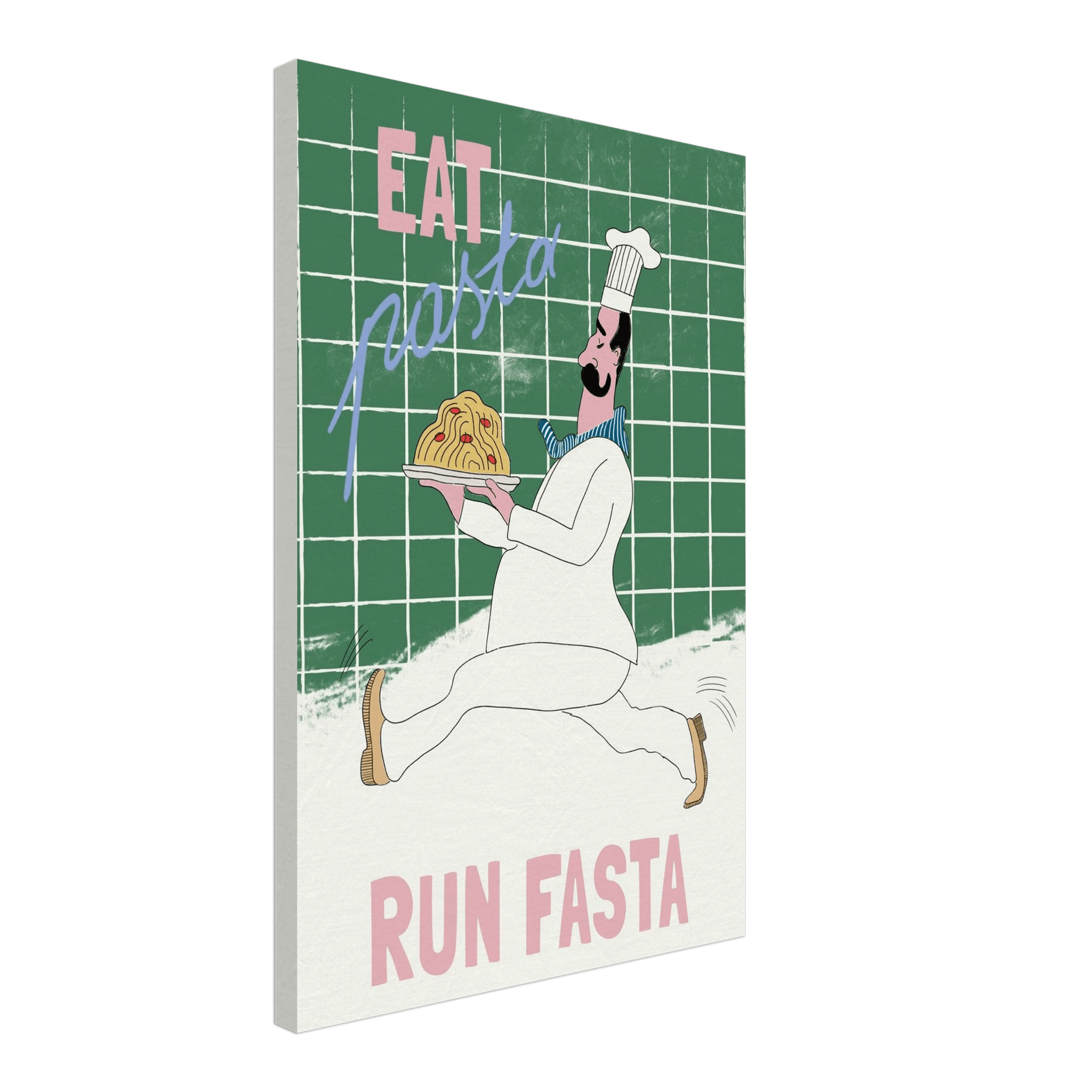 Eat Pasta Run Fasta Poster – Playful Kitchen Wall Art Print (Green Edition) - Evergreen Posters