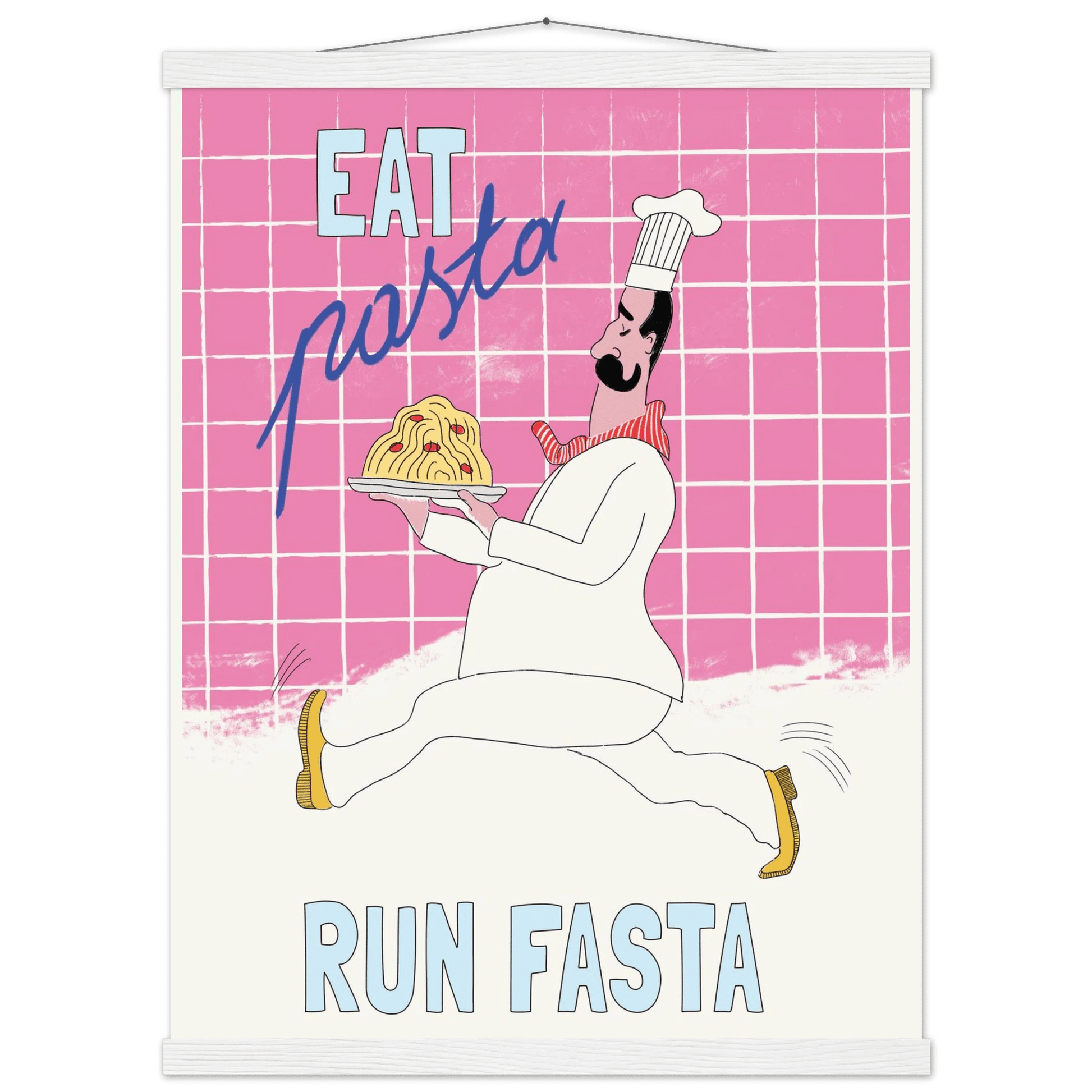 Eat Pasta Run Fasta Poster – Playful Kitchen Wall Art Print (Pink Edition) - Evergreen Posters