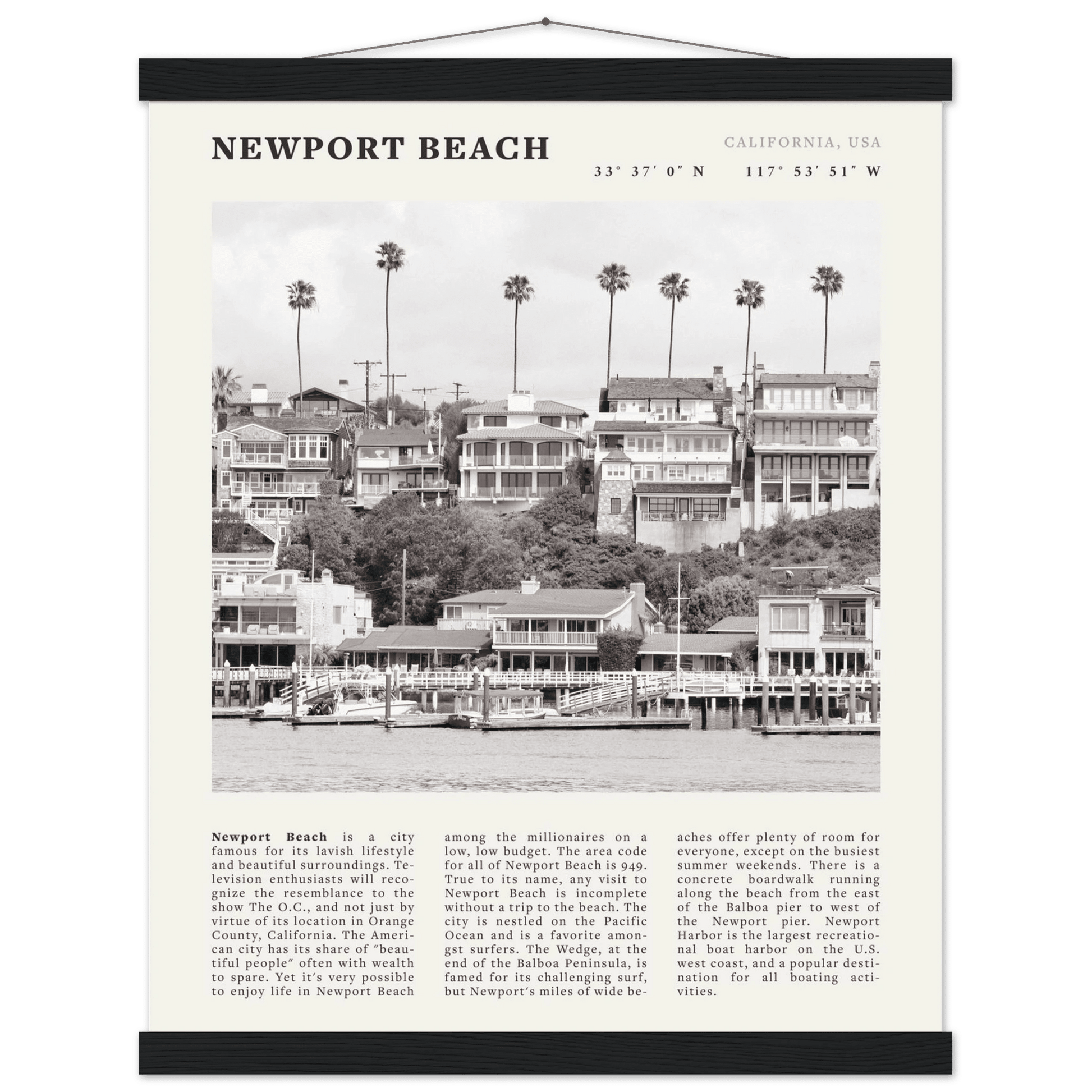 Newport Beach Poster | Black & White California Harbor Wall Art | Coastal Print - Evergreen Posters