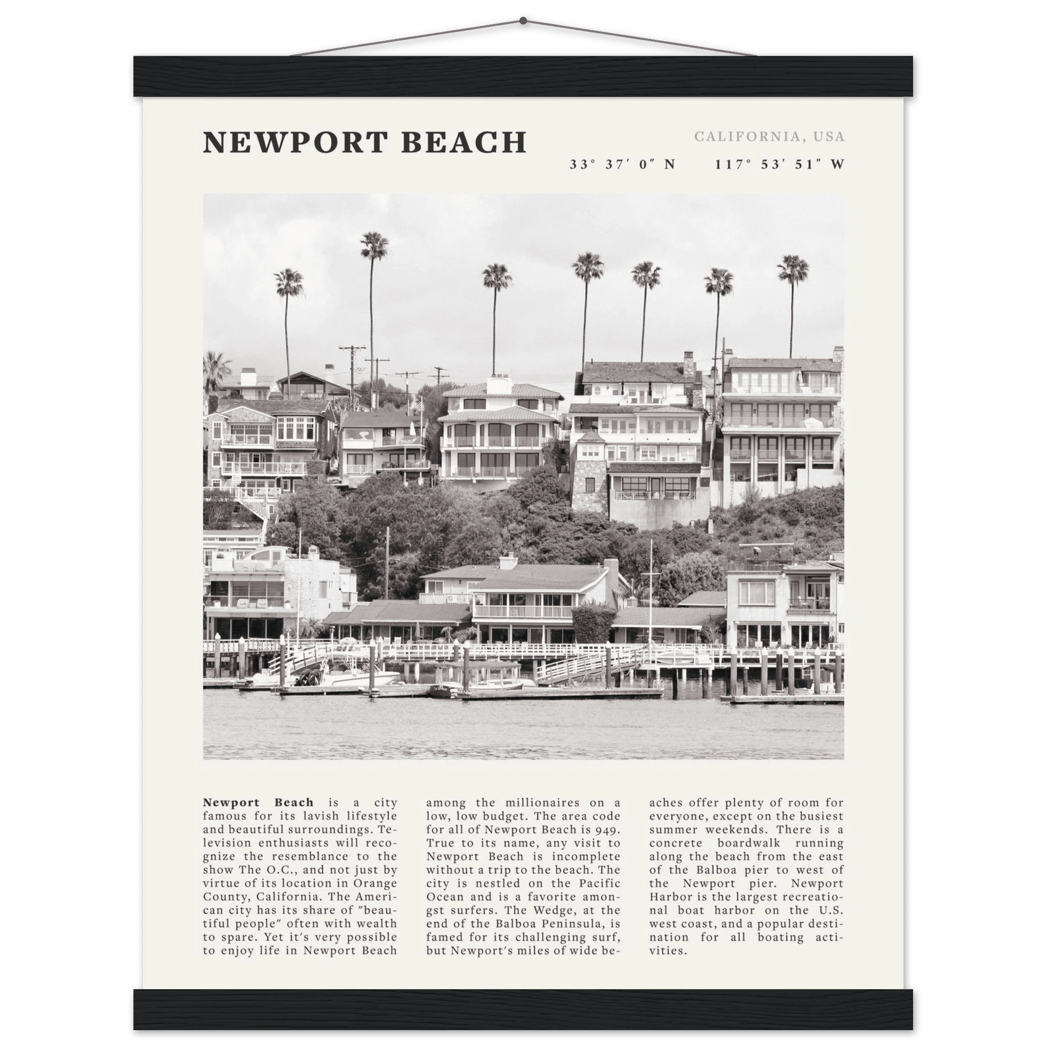 Newport Beach Poster | Black & White California Harbor Wall Art | Coastal Print - Evergreen Posters