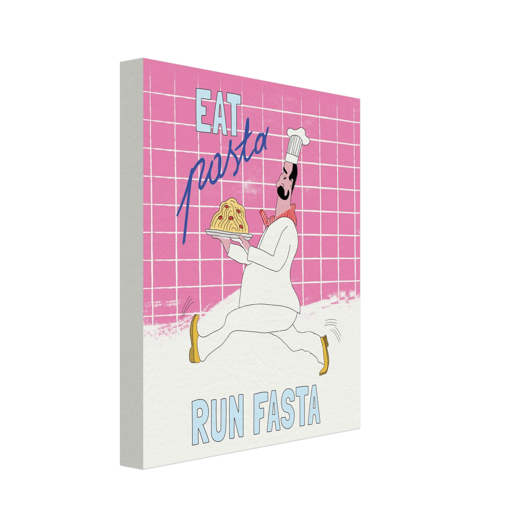 Eat Pasta Run Fasta Poster – Playful Kitchen Wall Art Print (Pink Edition) - Evergreen Posters