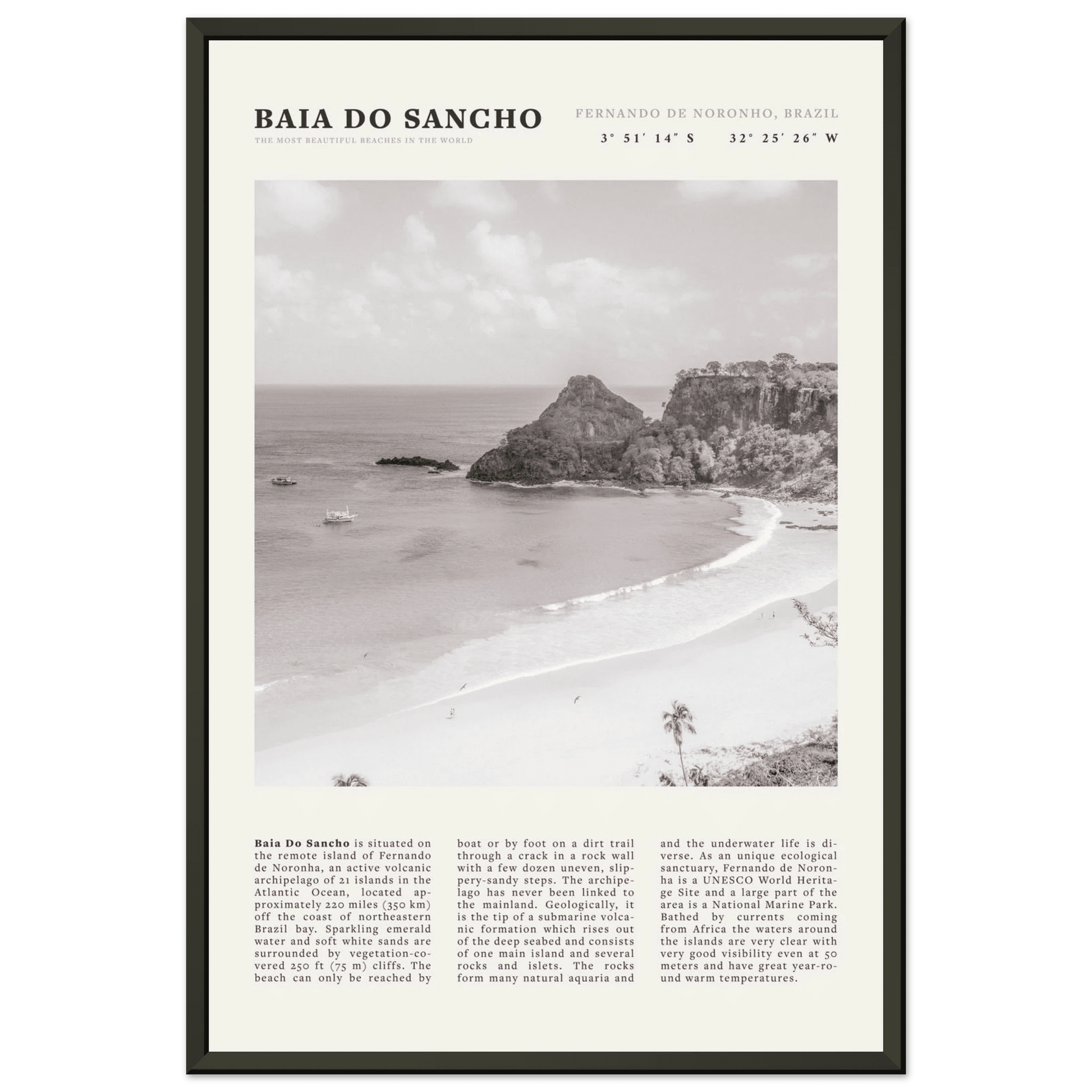 Baia Do Sancho Poster | Black & White Brazil Beach Wall Art | Fernando de Noronha - Evergreen Posters