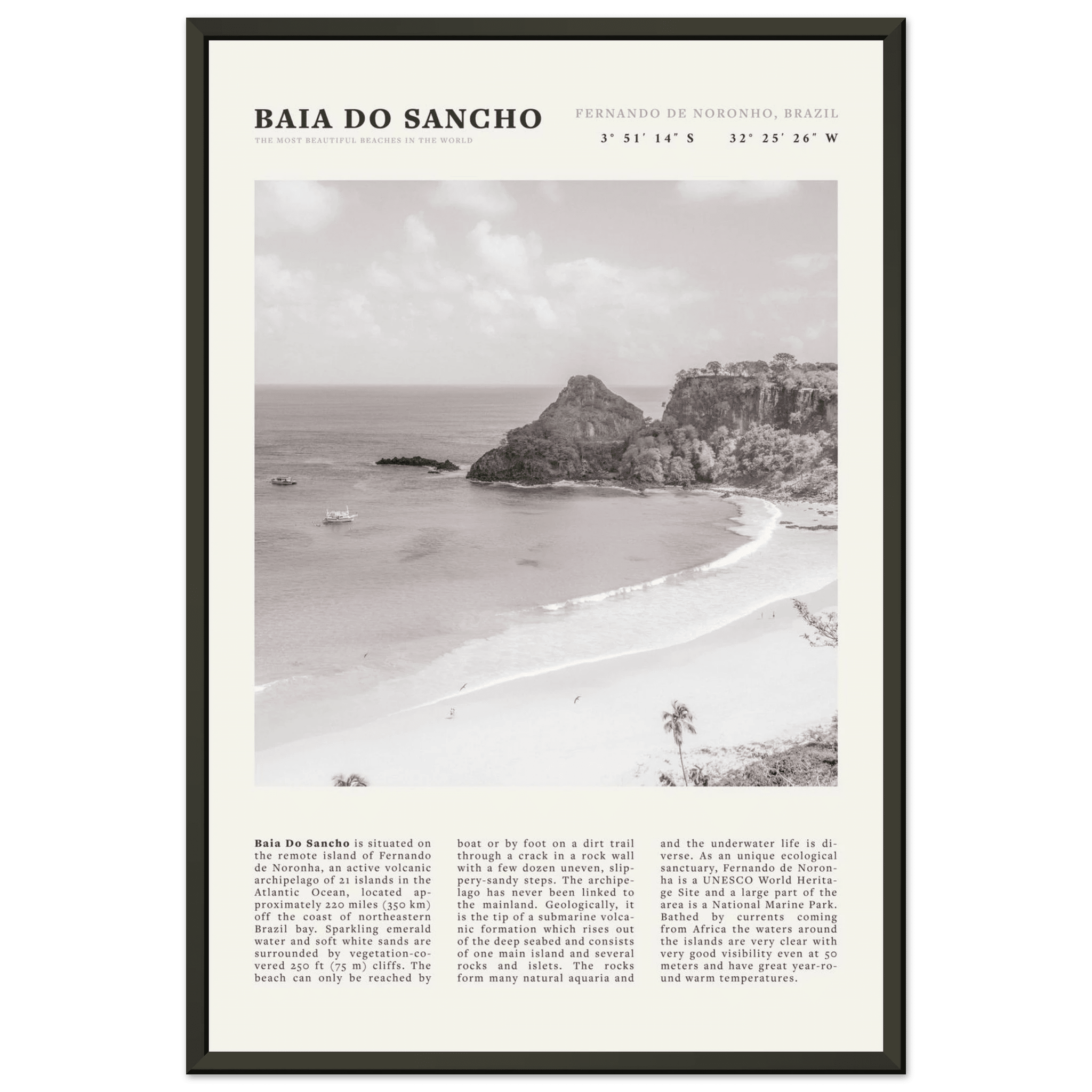 Baia Do Sancho Poster | Black & White Brazil Beach Wall Art | Fernando de Noronha - Evergreen Posters
