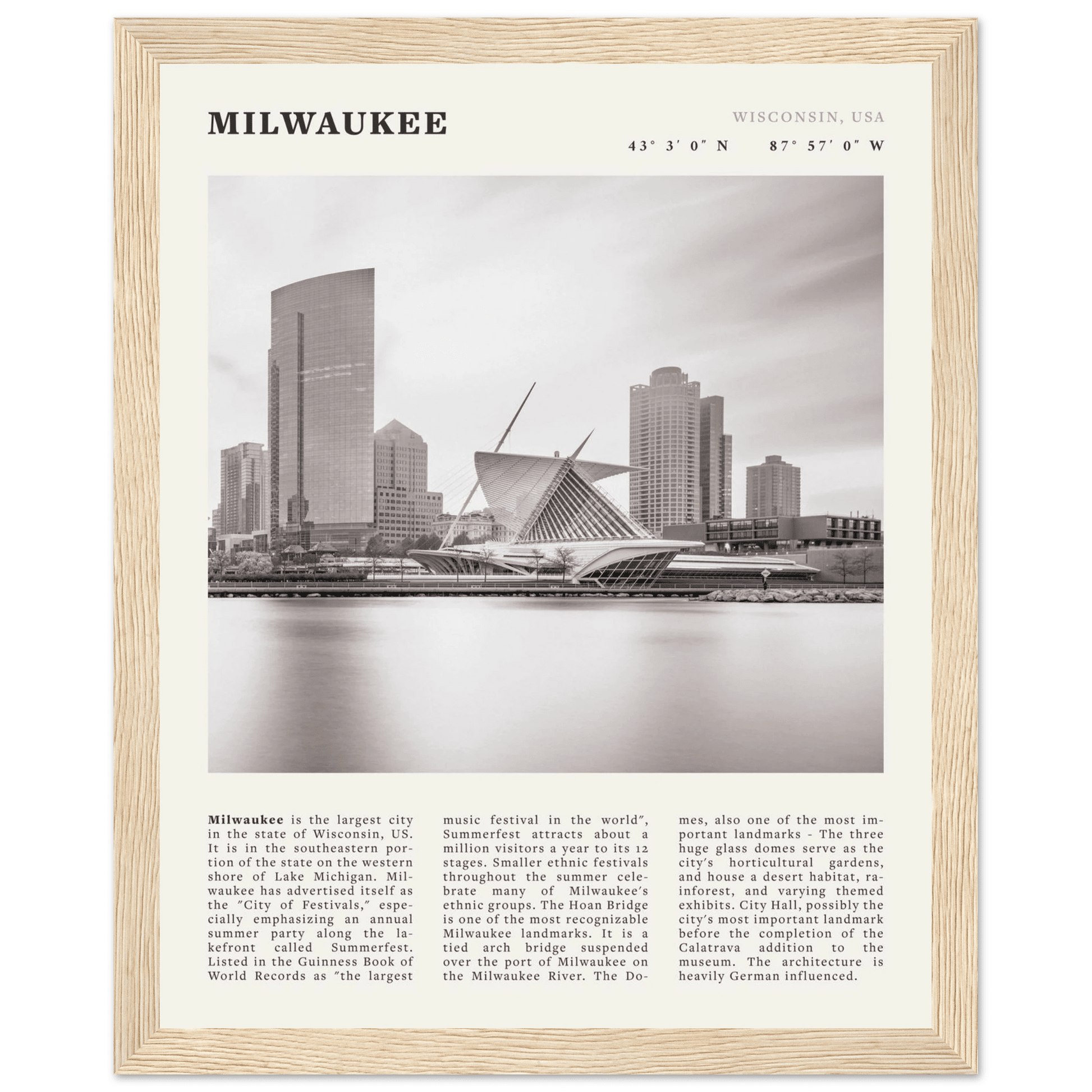 Milwaukee Poster | Black & White Wisconsin City Wall Art | USA Travel Print - Evergreen Posters