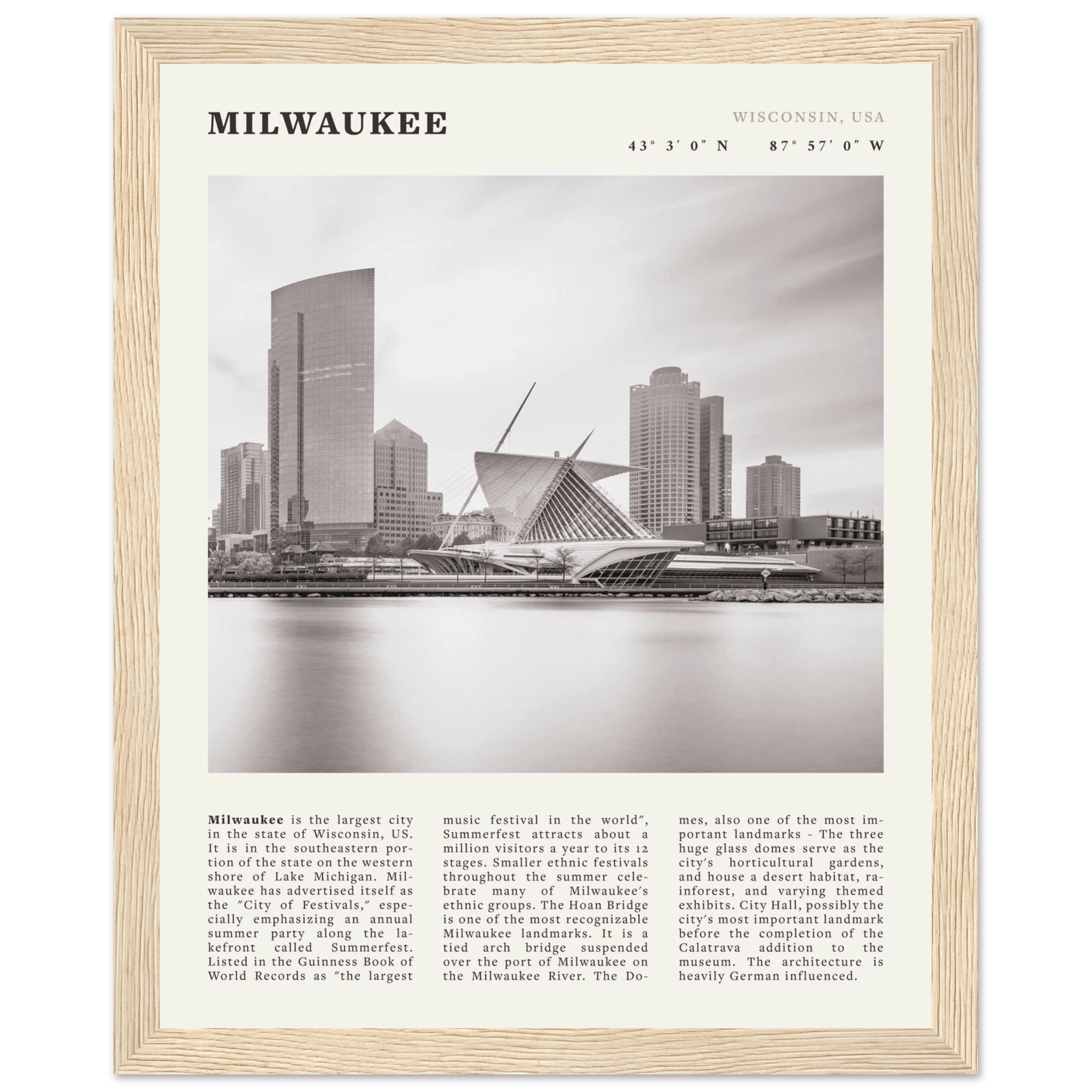 Milwaukee Poster | Black & White Wisconsin City Wall Art | USA Travel Print - Evergreen Posters