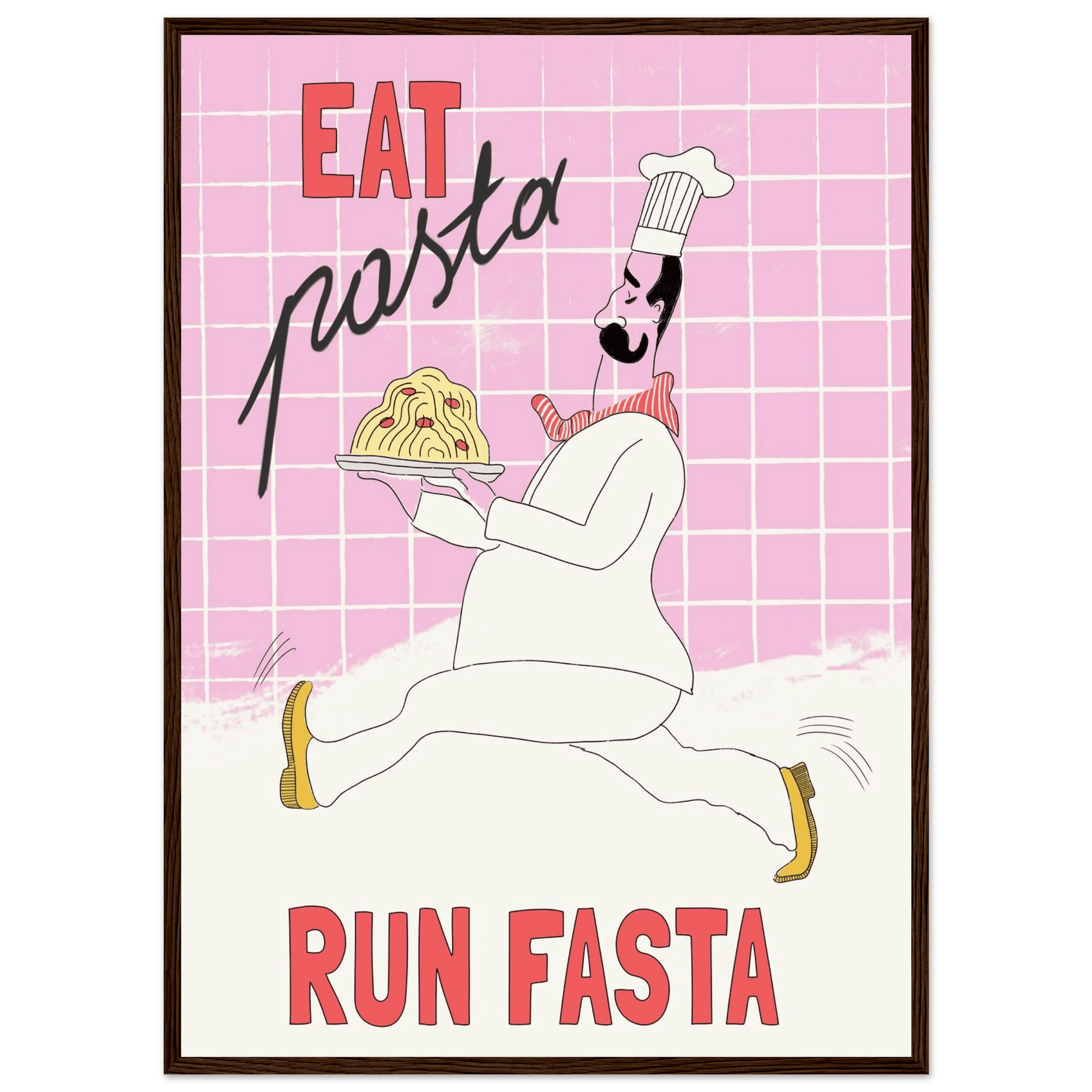 Eat Pasta Run Fasta Poster – Playful Kitchen Wall Art Print (Light Pink) - Evergreen Posters