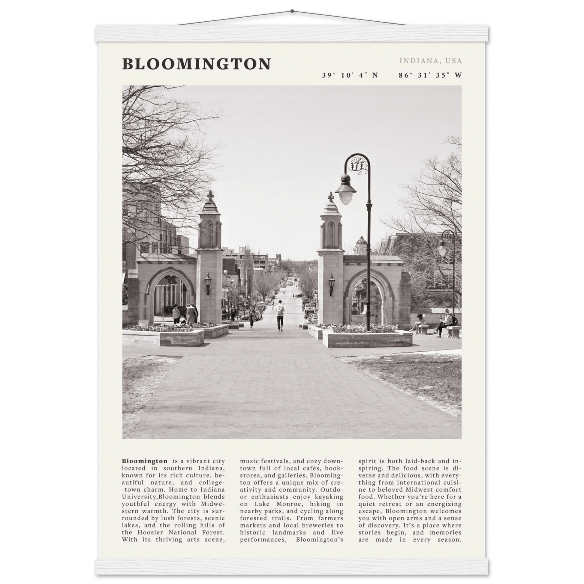 Bloomington Indiana Black and White Vintage Poster - Evergreen Posters