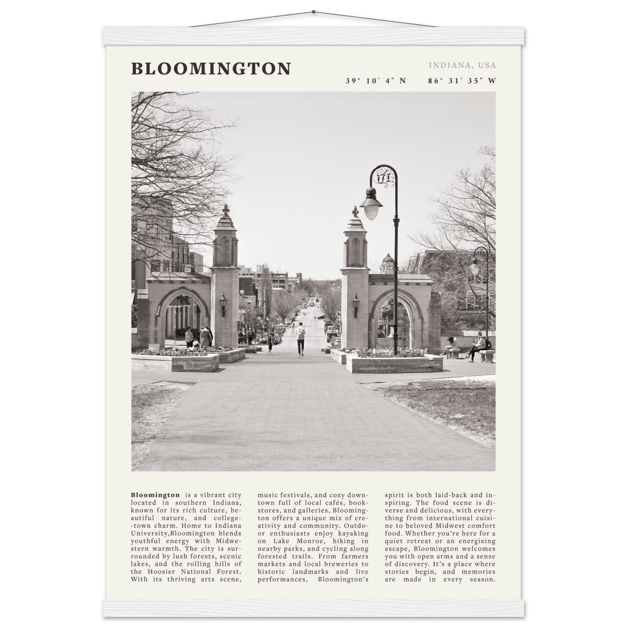 Bloomington Indiana Black and White Vintage Poster - Evergreen Posters
