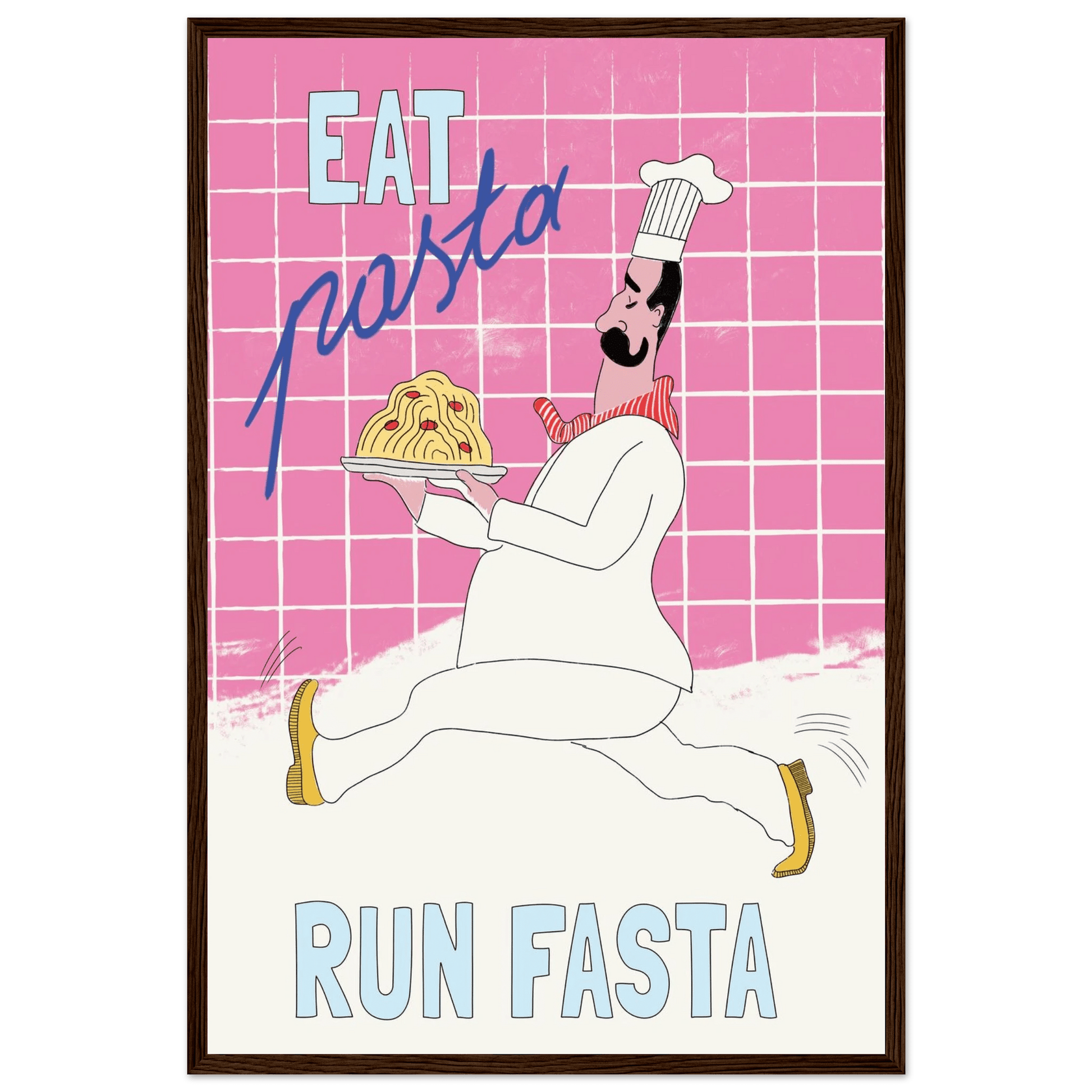 Eat Pasta Run Fasta Poster – Playful Kitchen Wall Art Print (Pink Edition) - Evergreen Posters
