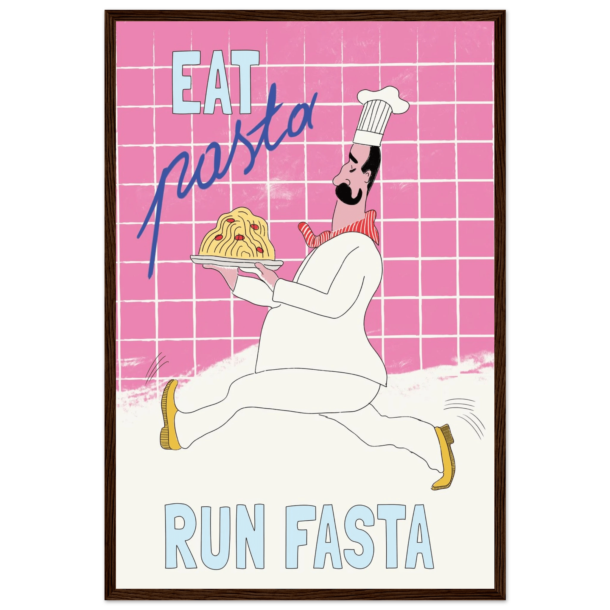 Eat Pasta Run Fasta Poster – Playful Kitchen Wall Art Print (Pink Edition) - Evergreen Posters