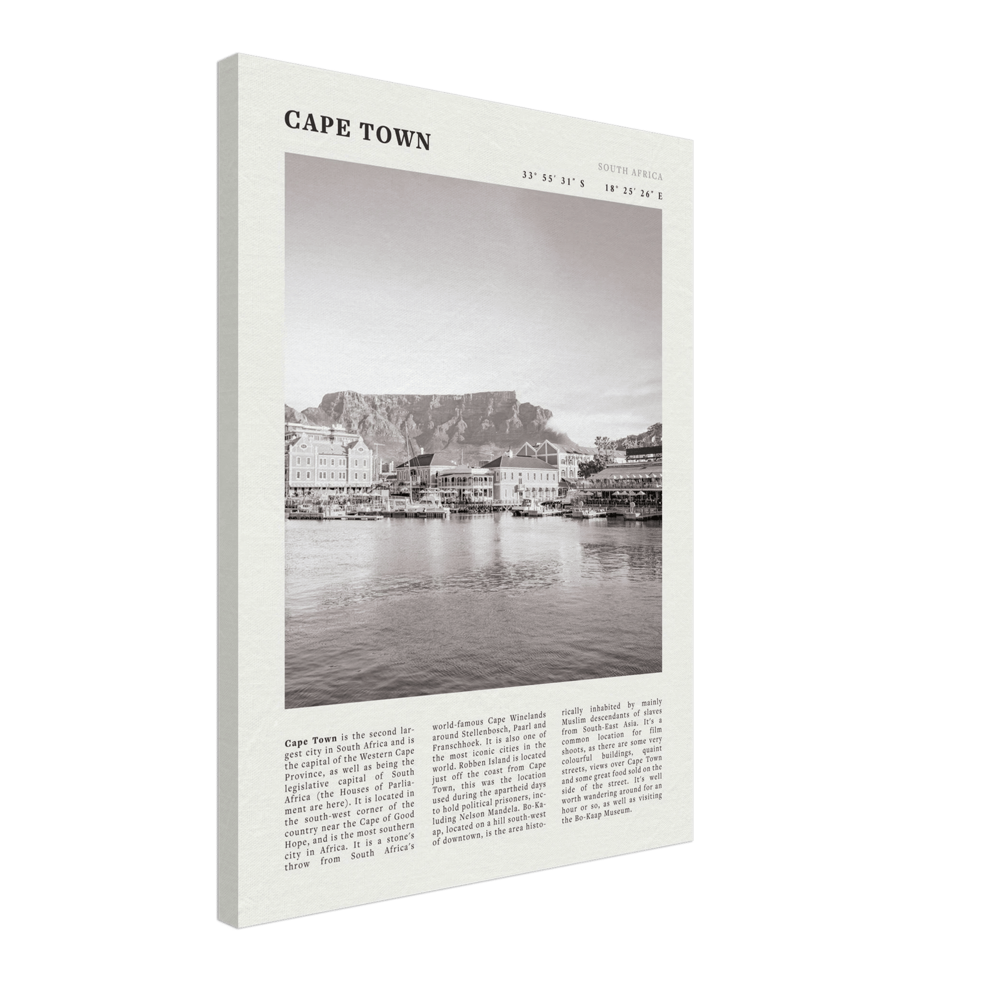 Cape Town Poster | Black & White Table Mountain Wall Art | South Africa Travel Print - Evergreen Posters