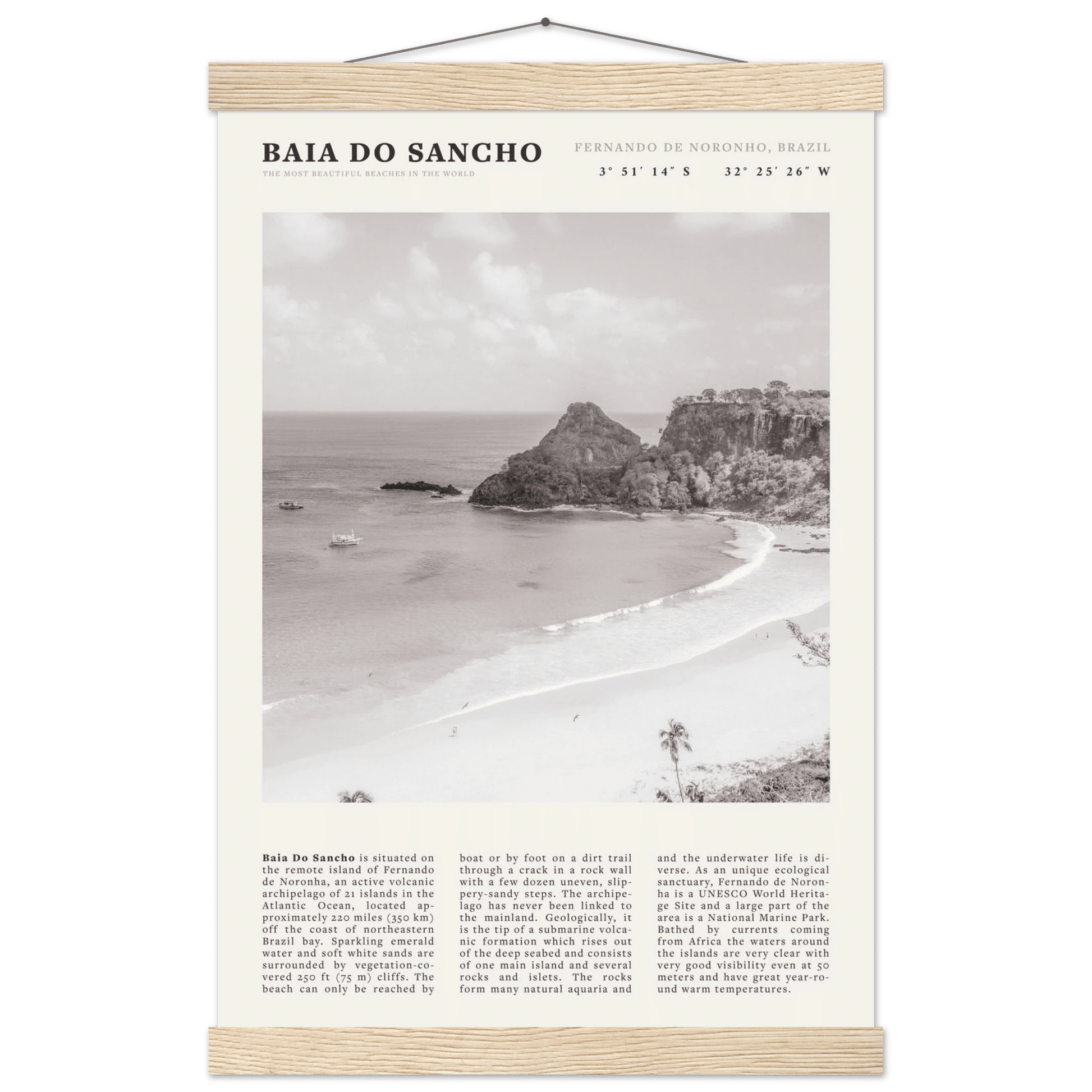 Baia Do Sancho Poster | Black & White Brazil Beach Wall Art | Fernando de Noronha - Evergreen Posters