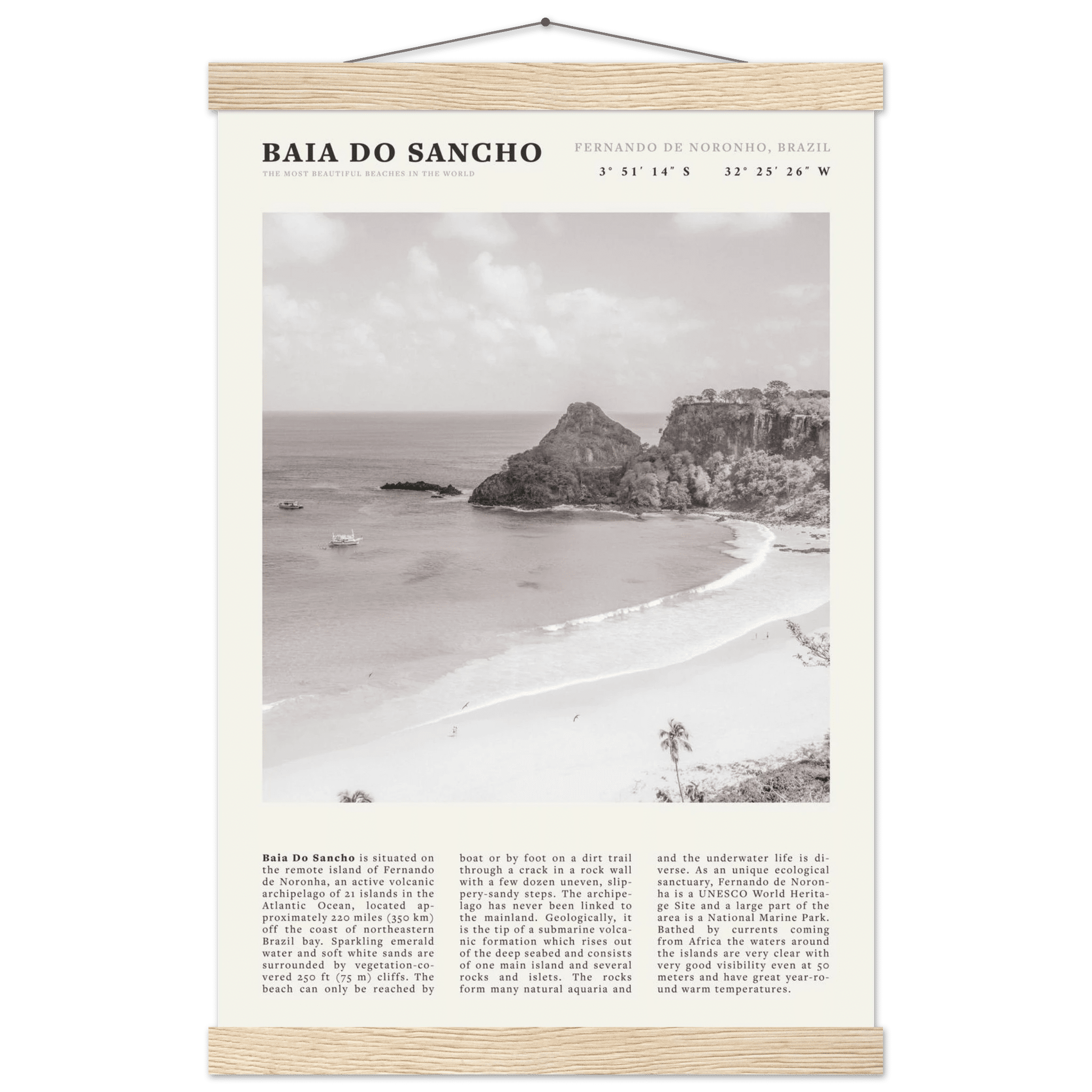 Baia Do Sancho Poster | Black & White Brazil Beach Wall Art | Fernando de Noronha - Evergreen Posters