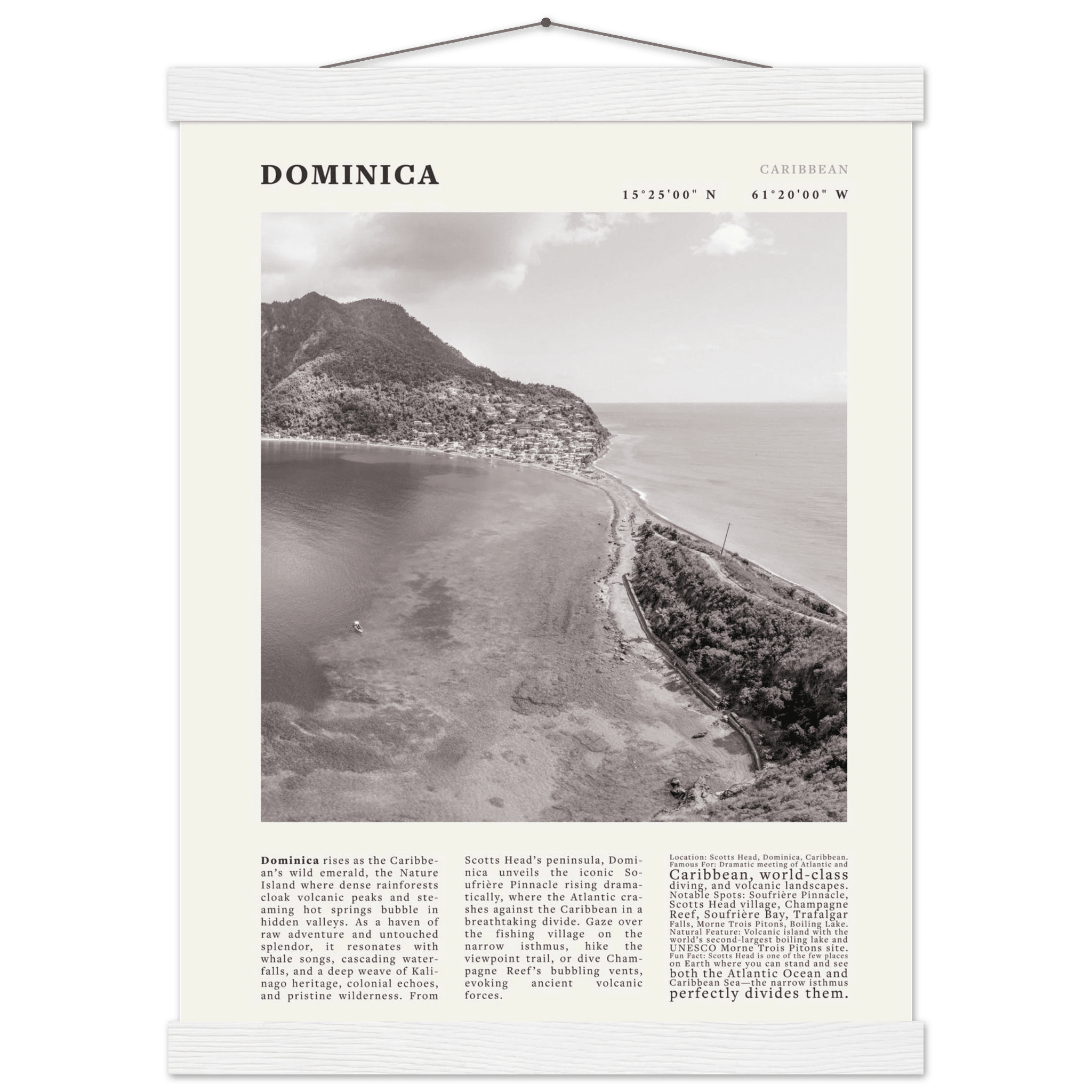 Dominica Poster Black and White – Vintage Caribbean Rainforest Island Print (Digital & Printed Options) - Evergreen Posters
