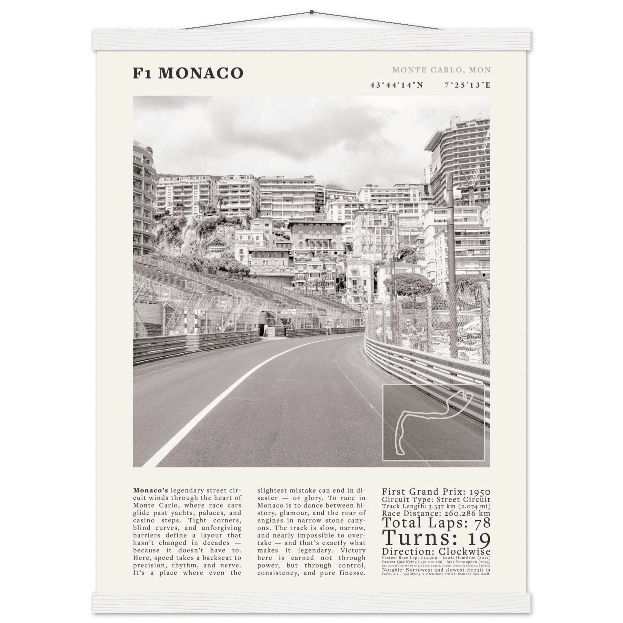 F1 Monaco Poster Black and White – Vintage Monte Carlo Street Circuit Print (Digital & Printed Options) - Evergreen Posters