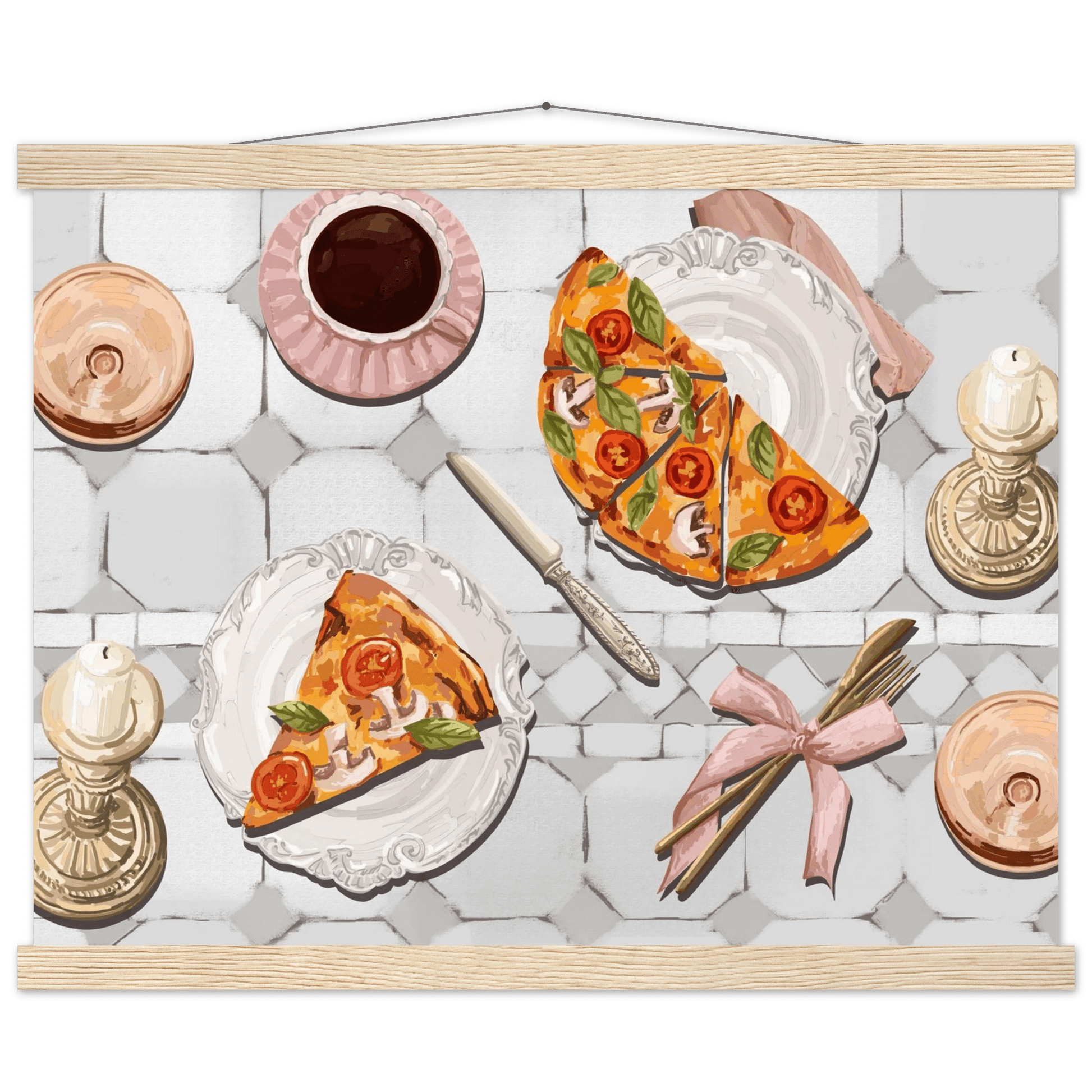 Pizza & Tea Kitchen Poster | Horizontal Food Wall Art | Italian Dining Room Print - Evergreen Posters