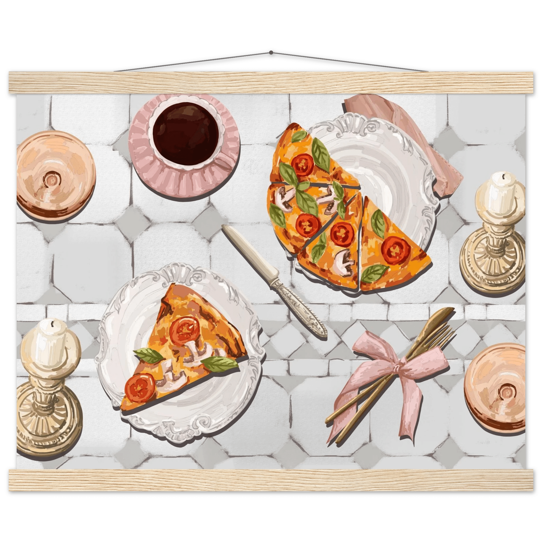 Pizza & Tea Kitchen Poster | Horizontal Food Wall Art | Italian Dining Room Print - Evergreen Posters