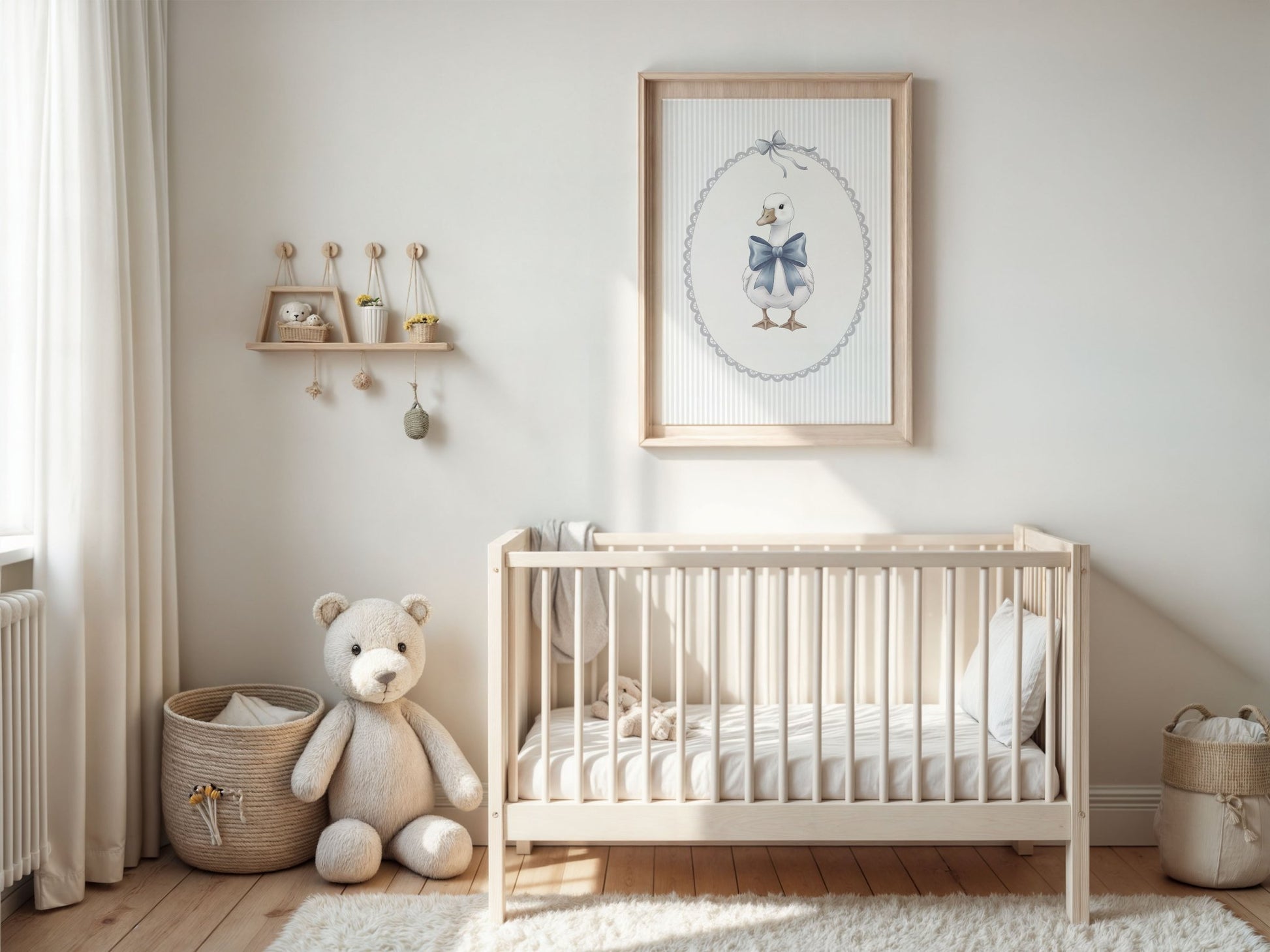 Blue Bow Duck Nursery Poster – Sweet Baby Room Wall Art Print - Evergreen Posters