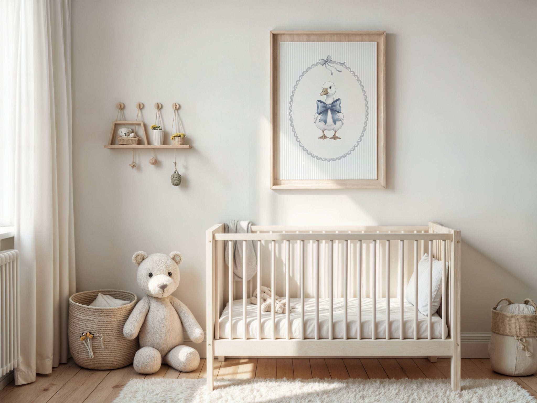 Blue Bow Duck Nursery Poster – Sweet Baby Room Wall Art Print - Evergreen Posters