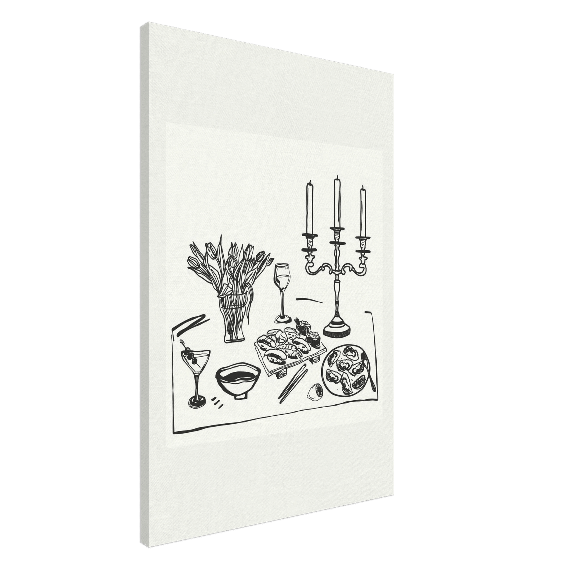 Fine Dining Table Print | Black Line Art Kitchen Wall Art | Elegant Dining Room Poster - Evergreen Posters
