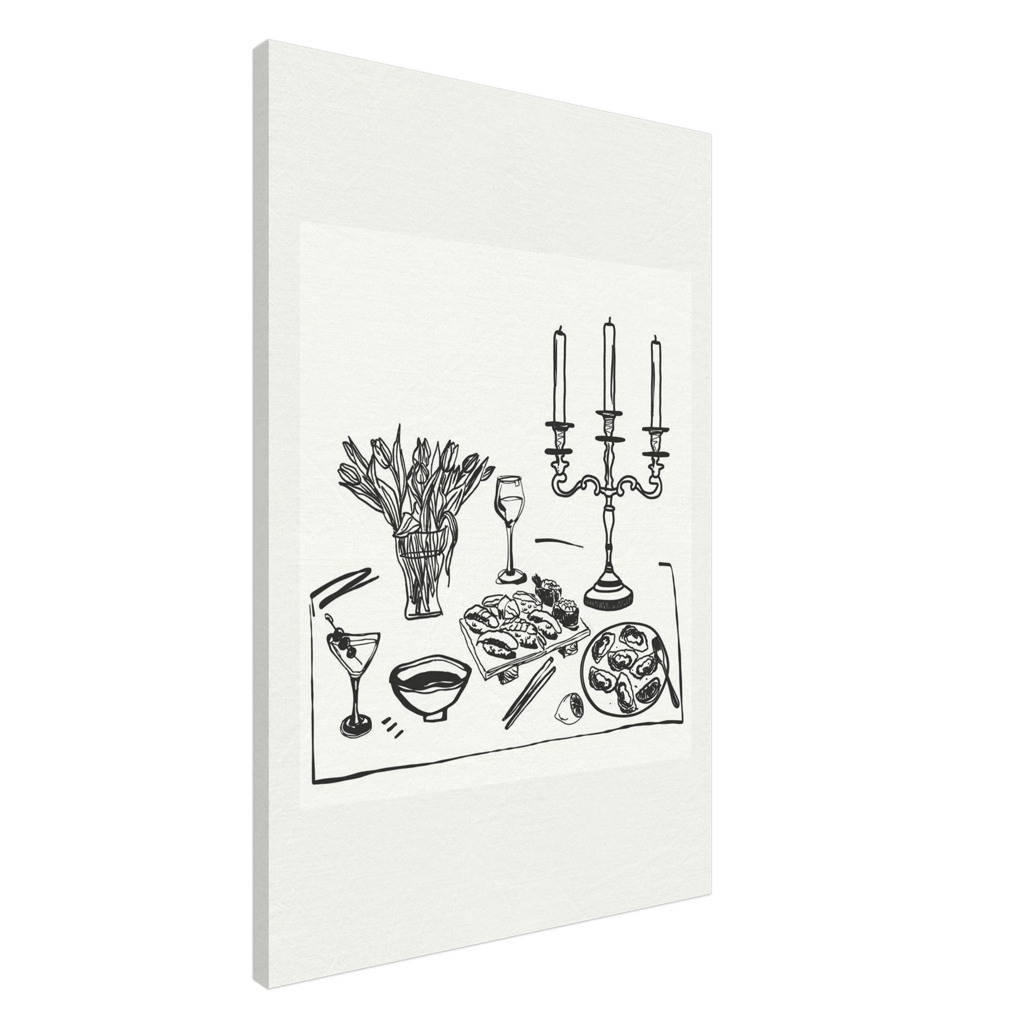 Fine Dining Table Print | Black Line Art Kitchen Wall Art | Elegant Dining Room Poster - Evergreen Posters