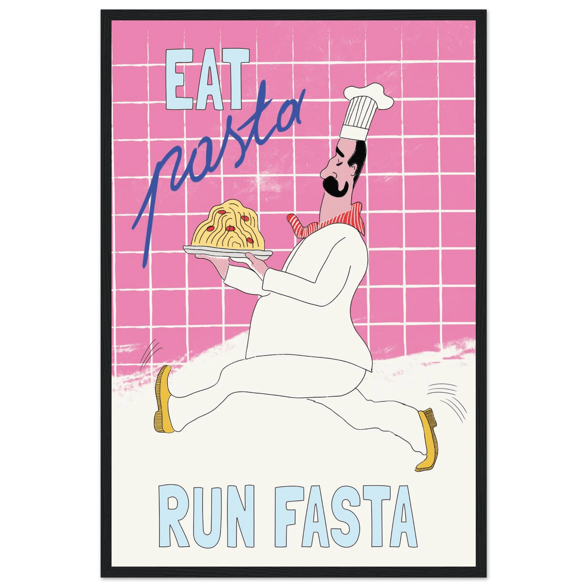 Eat Pasta Run Fasta Poster – Playful Kitchen Wall Art Print (Pink Edition) - Evergreen Posters