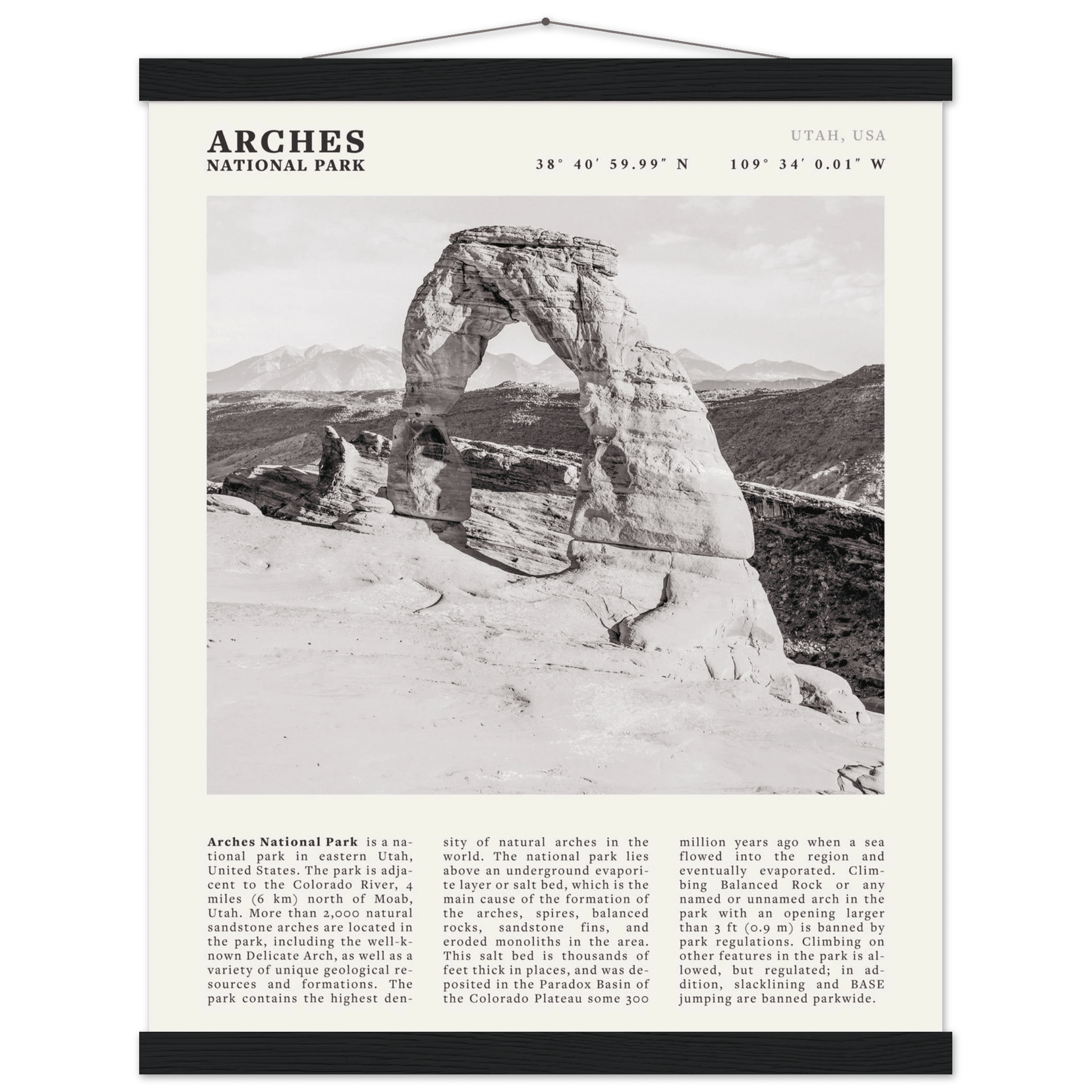 Arches National Park Poster | Black & White Utah Wall Art | Delicate Arch Print - Evergreen Posters