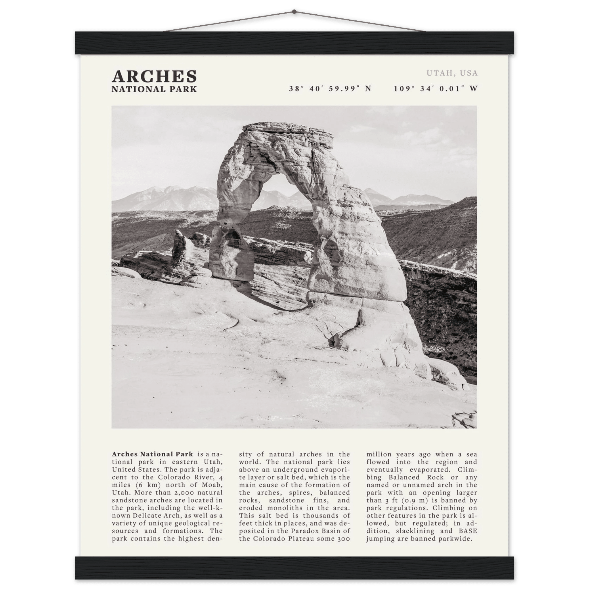 Arches National Park Poster | Black & White Utah Wall Art | Delicate Arch Print - Evergreen Posters