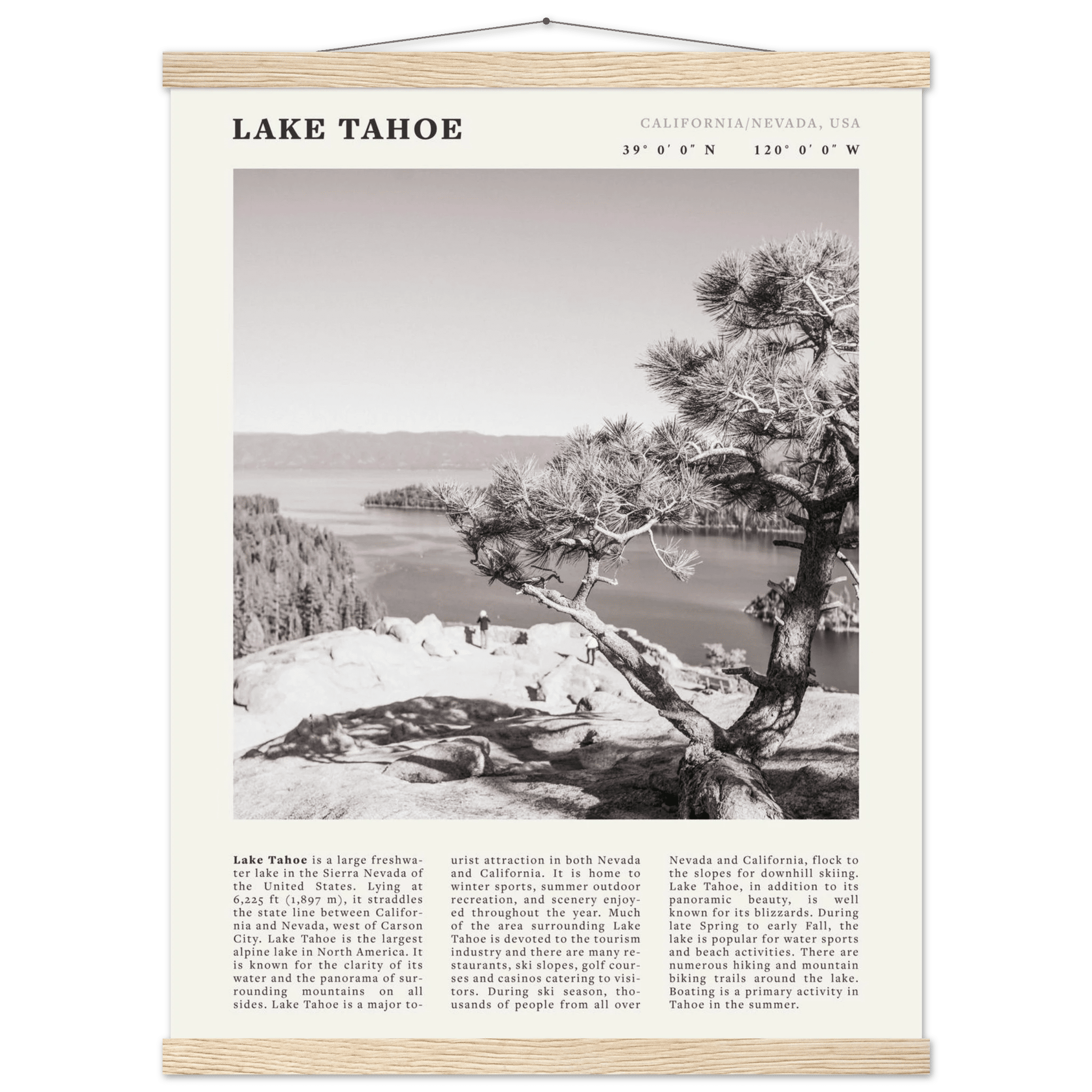 Lake Tahoe Poster | Black & White California Nevada Wall Art | Nature Travel Print Decor - Evergreen Posters