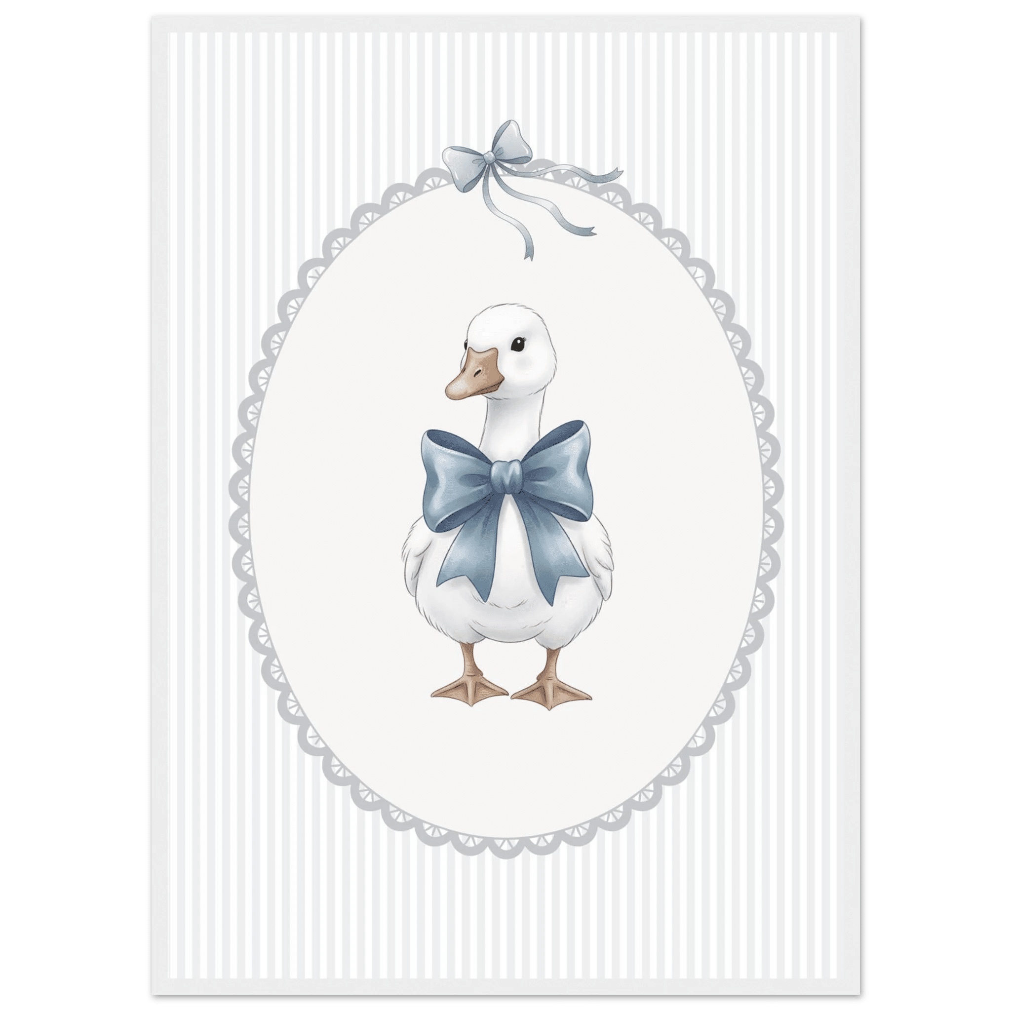 Blue Bow Duck Nursery Poster – Sweet Baby Room Wall Art Print - Evergreen Posters