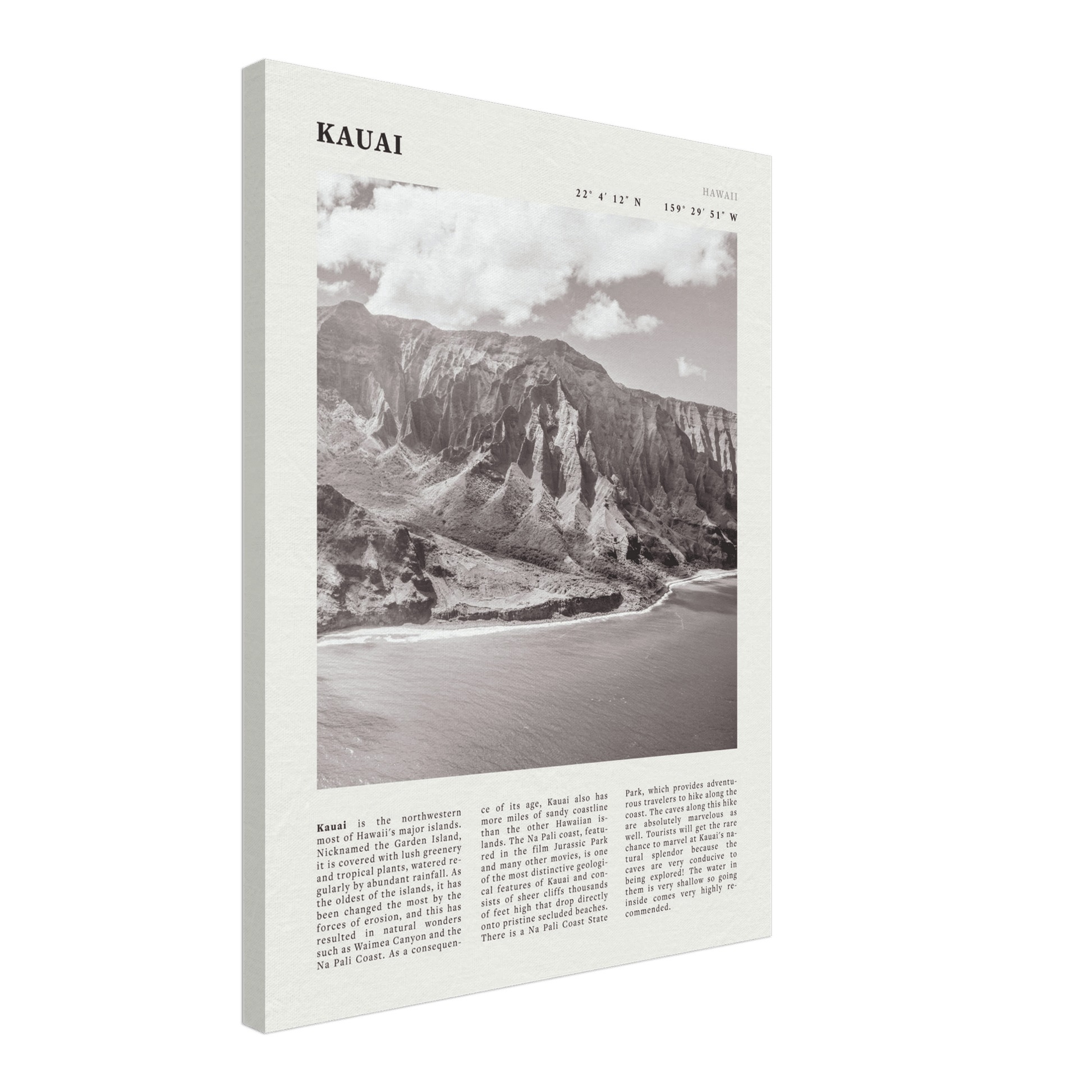 Kauai Poster | Black & White Na Pali Coast Wall Art | Hawaii Travel Print Decor - Evergreen Posters