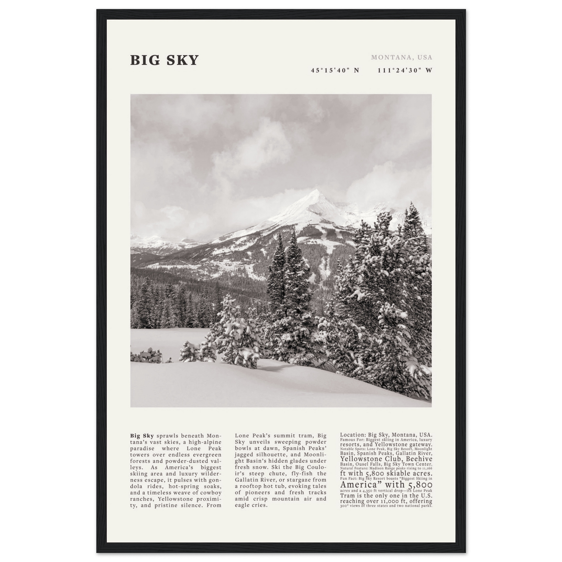 Big Sky Montana Poster Black and White – Vintage Lone Peak Ski Resort Print (Digital & Printed Options) - Evergreen Posters