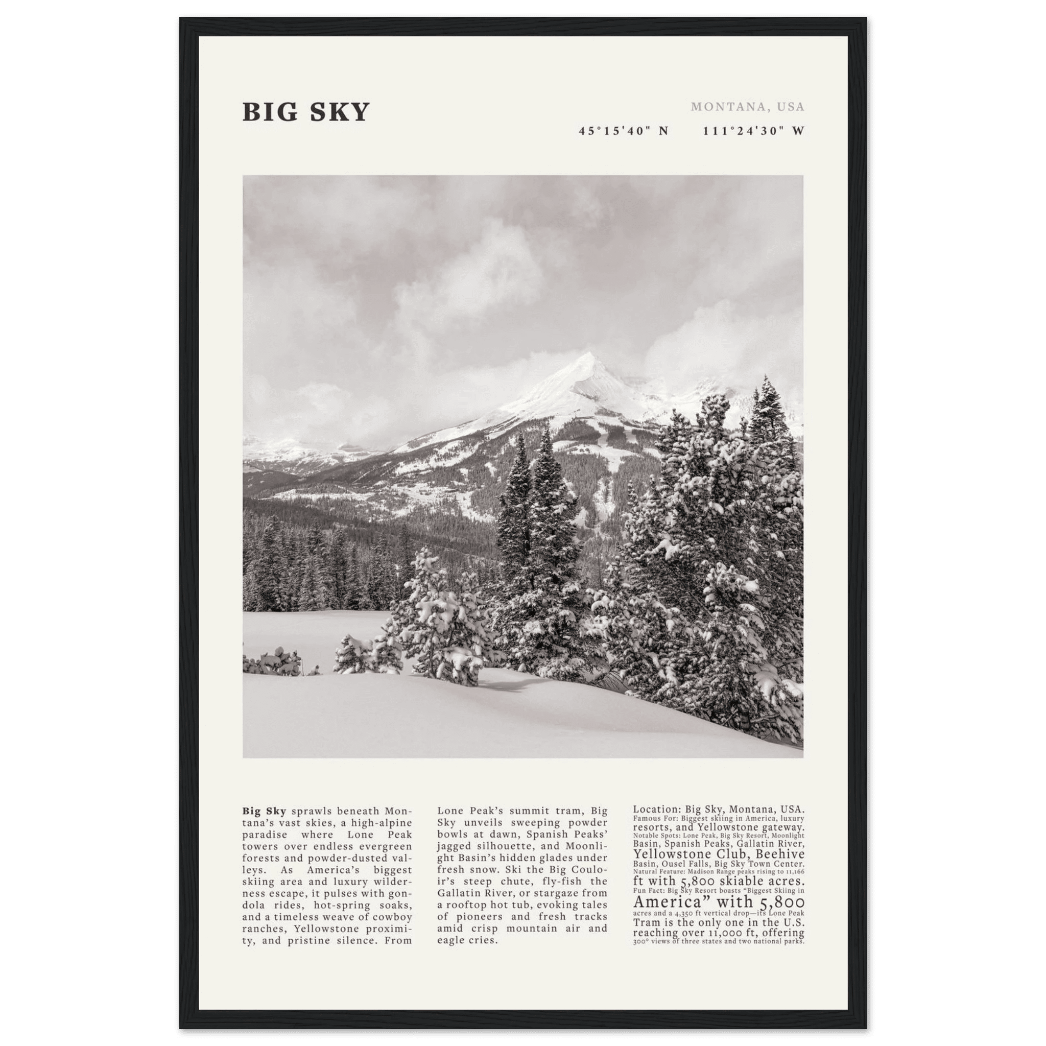 Big Sky Montana Poster Black and White – Vintage Lone Peak Ski Resort Print (Digital & Printed Options) - Evergreen Posters