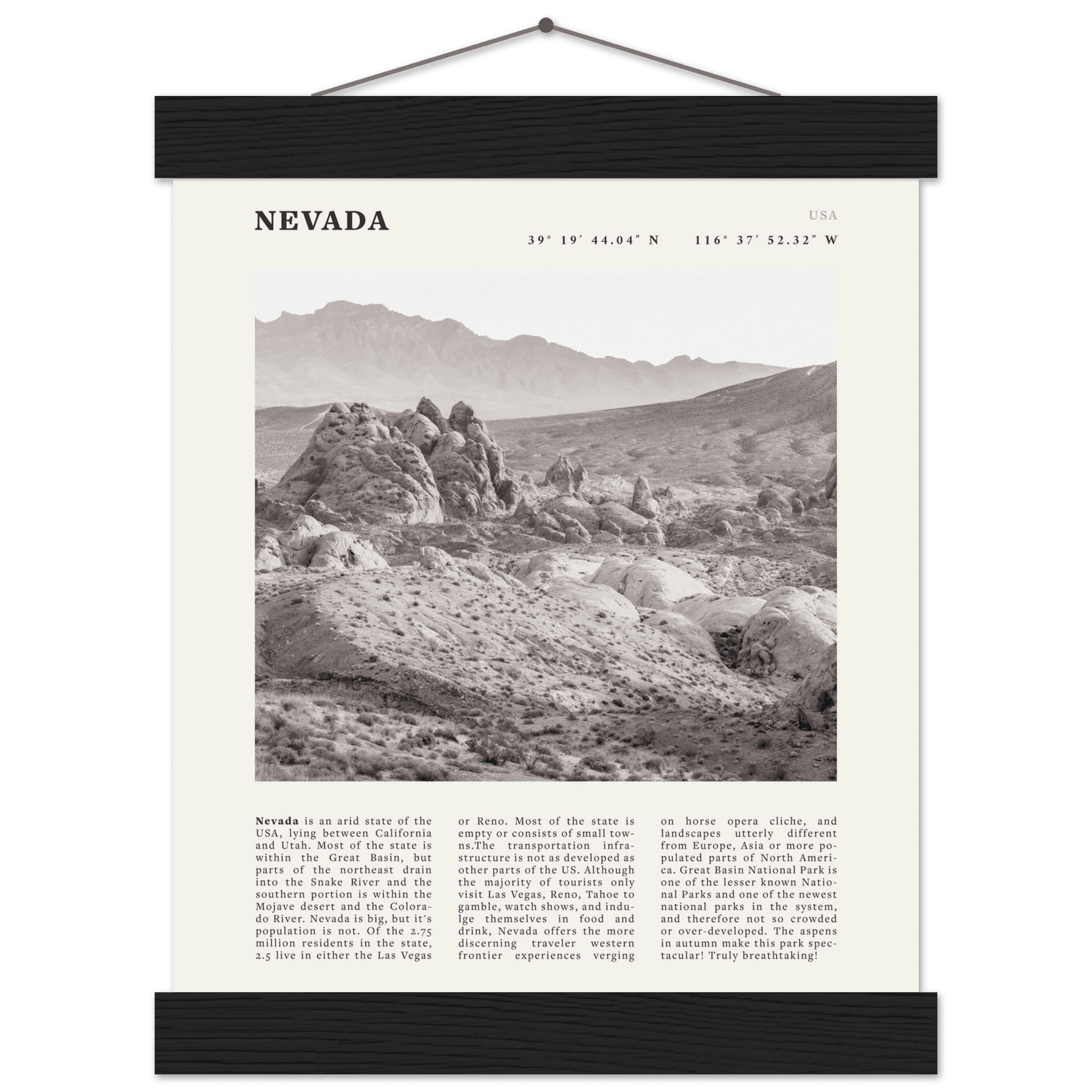 Nevada Poster | Black & White Desert Landscape Wall Art | USA Travel Print Decor - Evergreen Posters