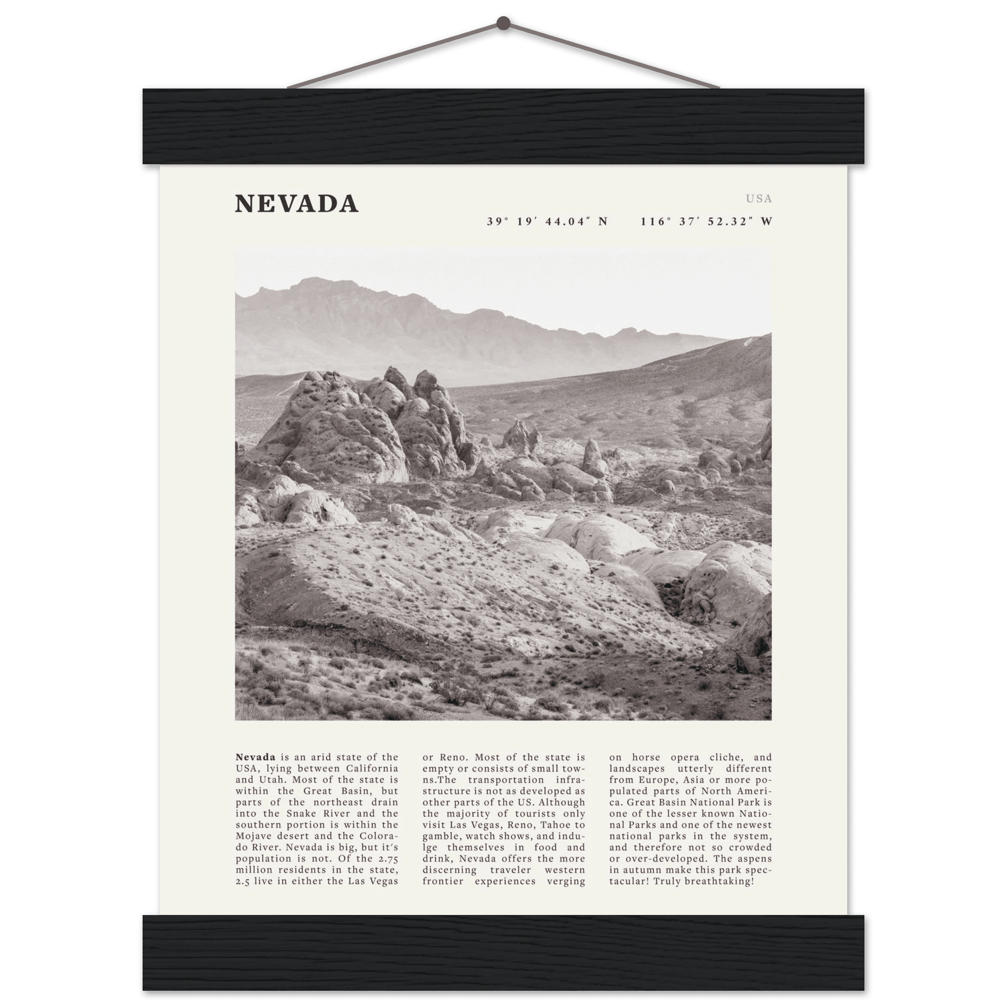 Nevada Poster | Black & White Desert Landscape Wall Art | USA Travel Print Decor - Evergreen Posters